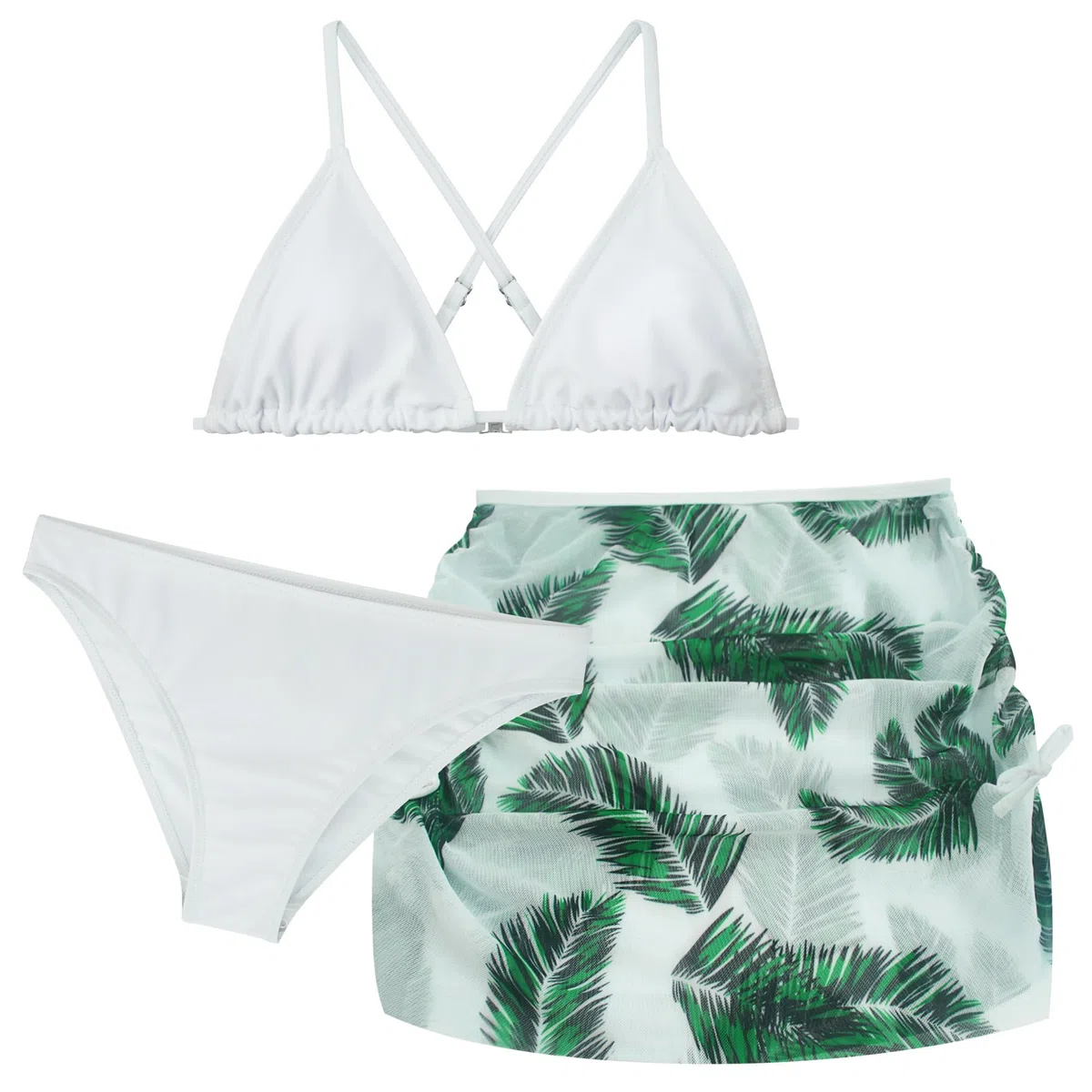 AIEOE Set 3 PCS Bañador con Falda Niñas Bikini con Motivo Floral Traje de Baño Verano para 8-14 Años