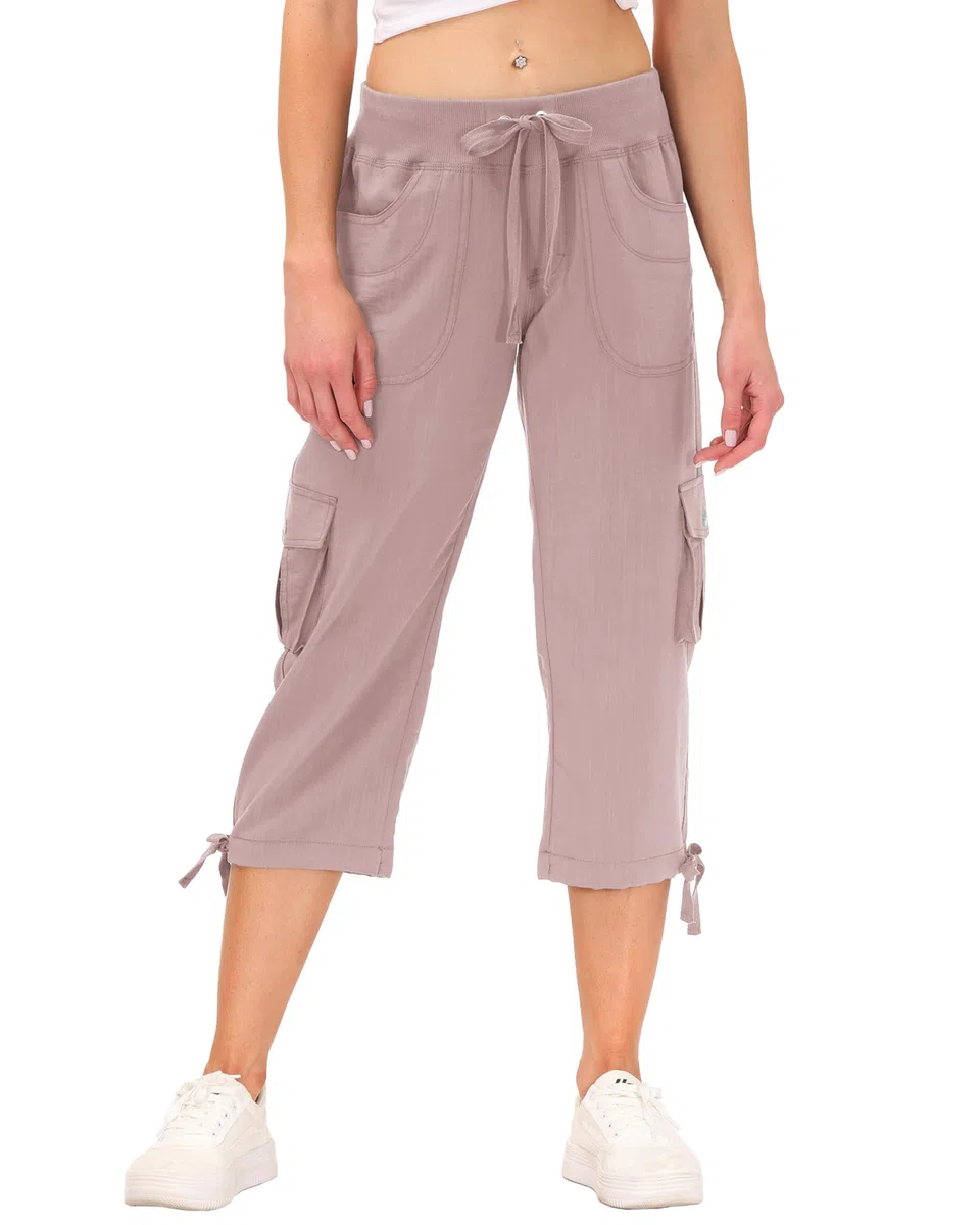 JINSHI Pantalones Cargo Mujer Verano 3/4 Capri Pantalón Casual Ligero Pantalones de Senderismo Deportivos Multi-Bolsillos