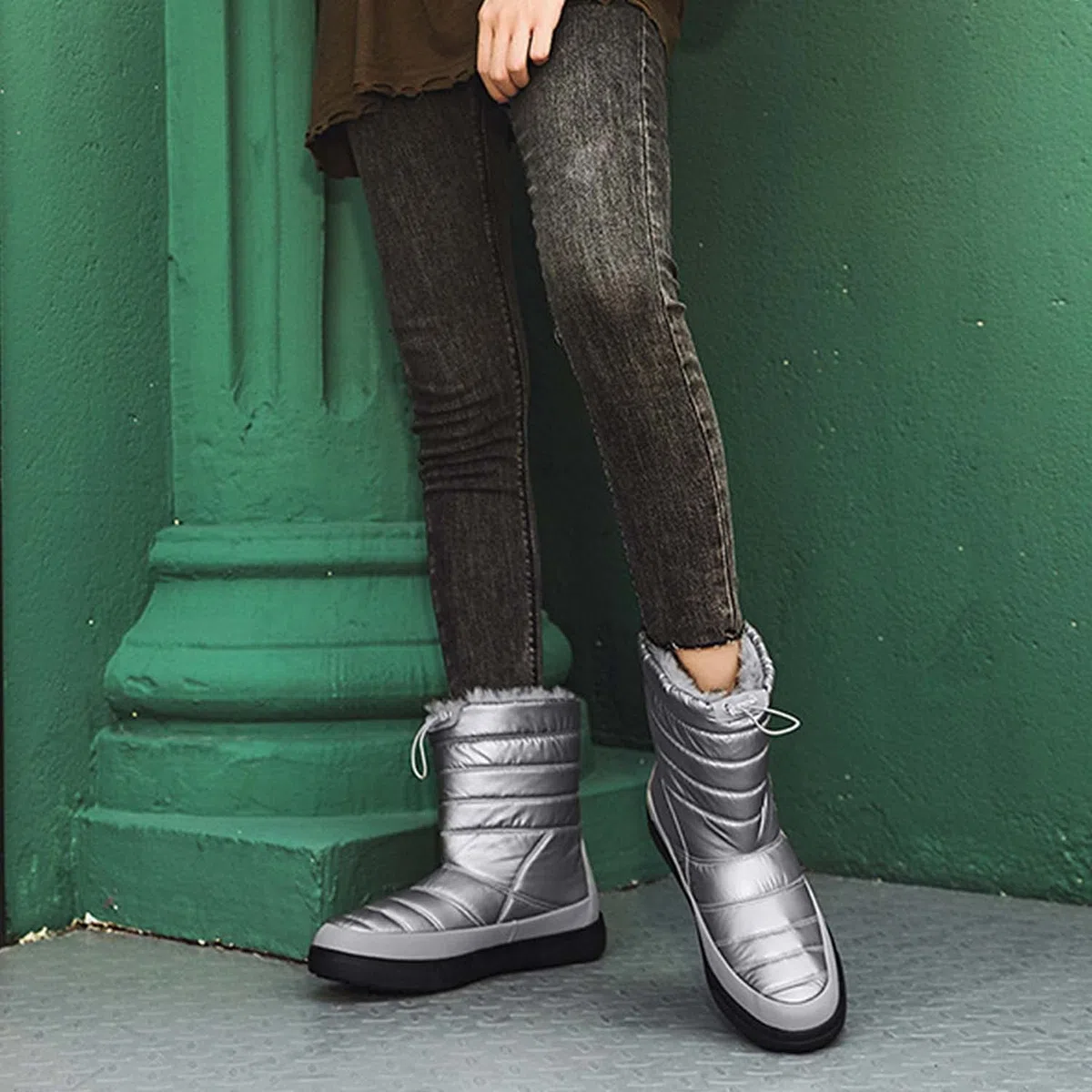 Botas de nieve para mujer invierno cálido forro de piel al aire libre sin cordones en botines impermeables zapatillas de deporte, gris, 39 EU