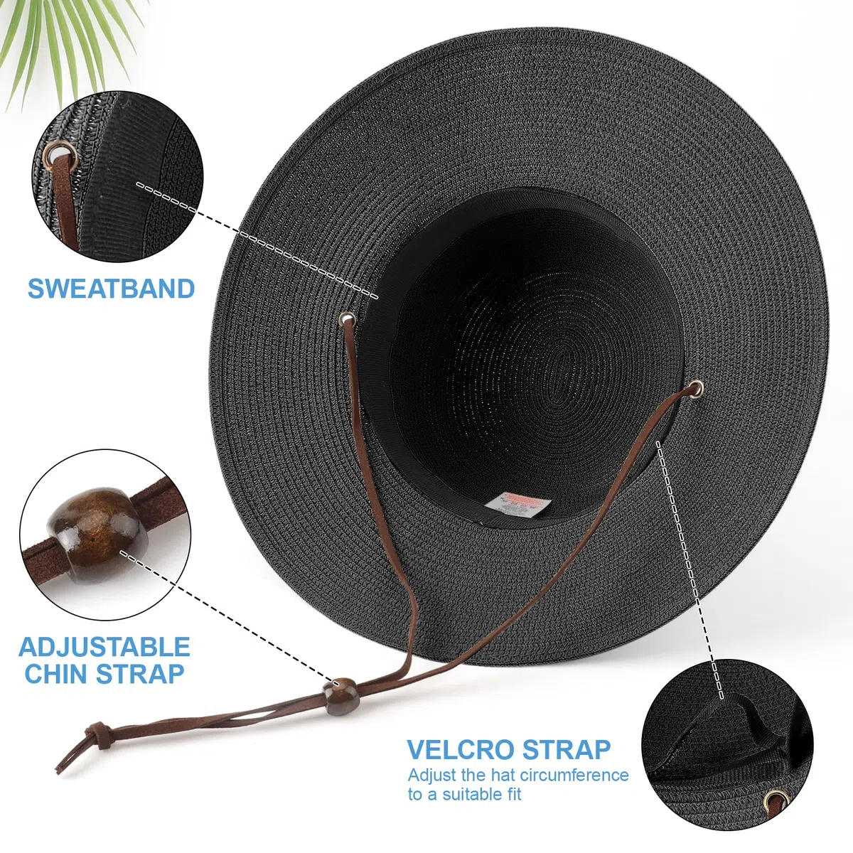 DRESHOW Mujeres Sombrero de Panamá, Sombrero de Paja de ala Ancha, Sombrero de Verano con Correa de Barbilla, Sombrero de Playa Fedora UPF 50+