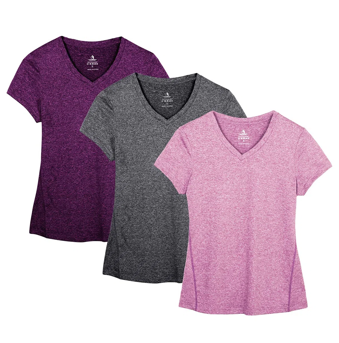 icyzone Camiseta de Deportiva de Manga Corta para Mujer, Pack de 3