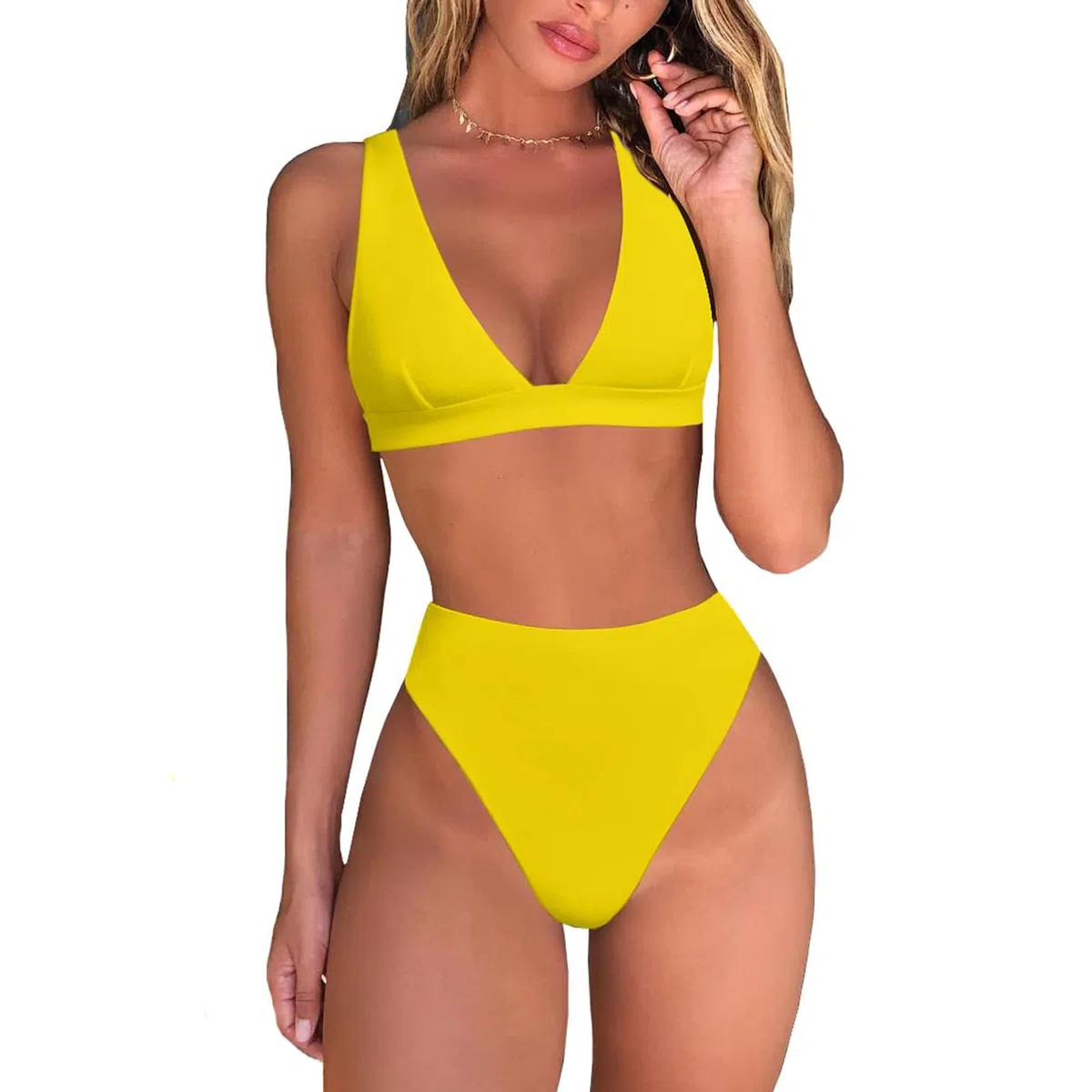 Conjunto De Bikini Tanga for Mujer, Traje Baño Dos Piezas con Parte Superior Triángulo Brasileño Sexy Cuello En V Profundo, Azul, S