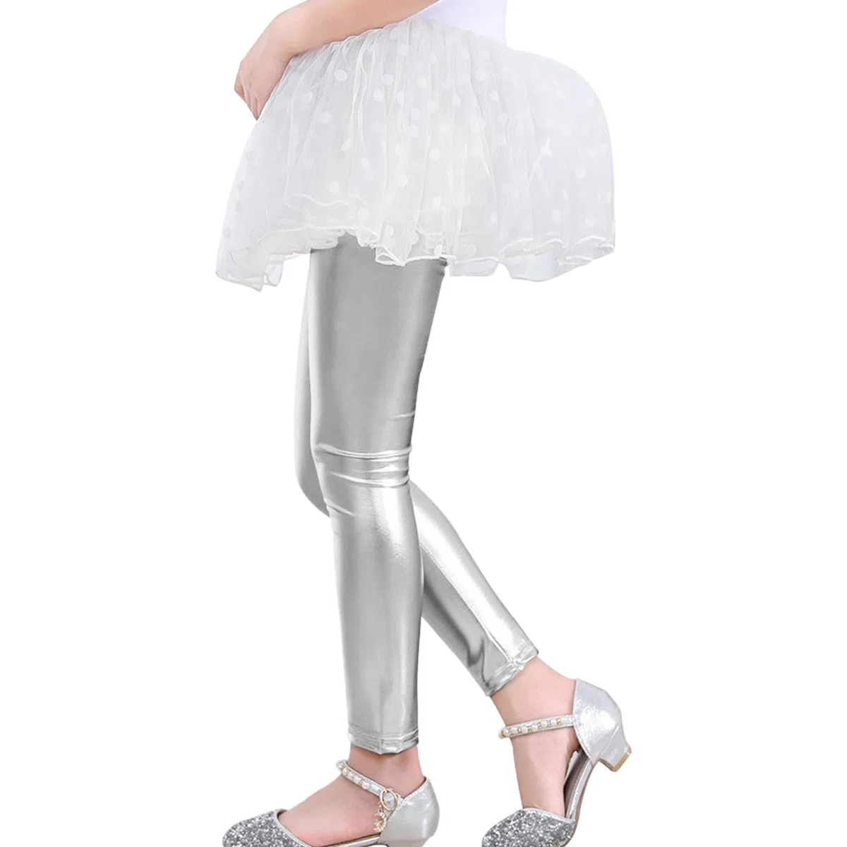 LOLANTA Leggings de Danza Metalizados para Niñas, Pantalón Elástico Largo y Recto, Pantalón de Danza Atlético, Negro/Oro/Rosa/Rosado Oscuro/Plata, 5-11 años