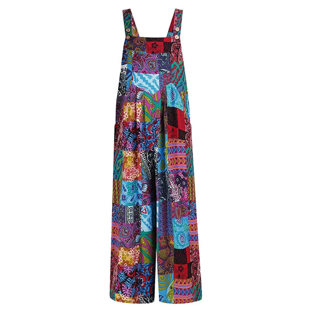 Nicoxijia Overol de verano con doble bolsillo para mujer, de pierna ancha, tirantes sin mangas, floral, pantalones bohemios