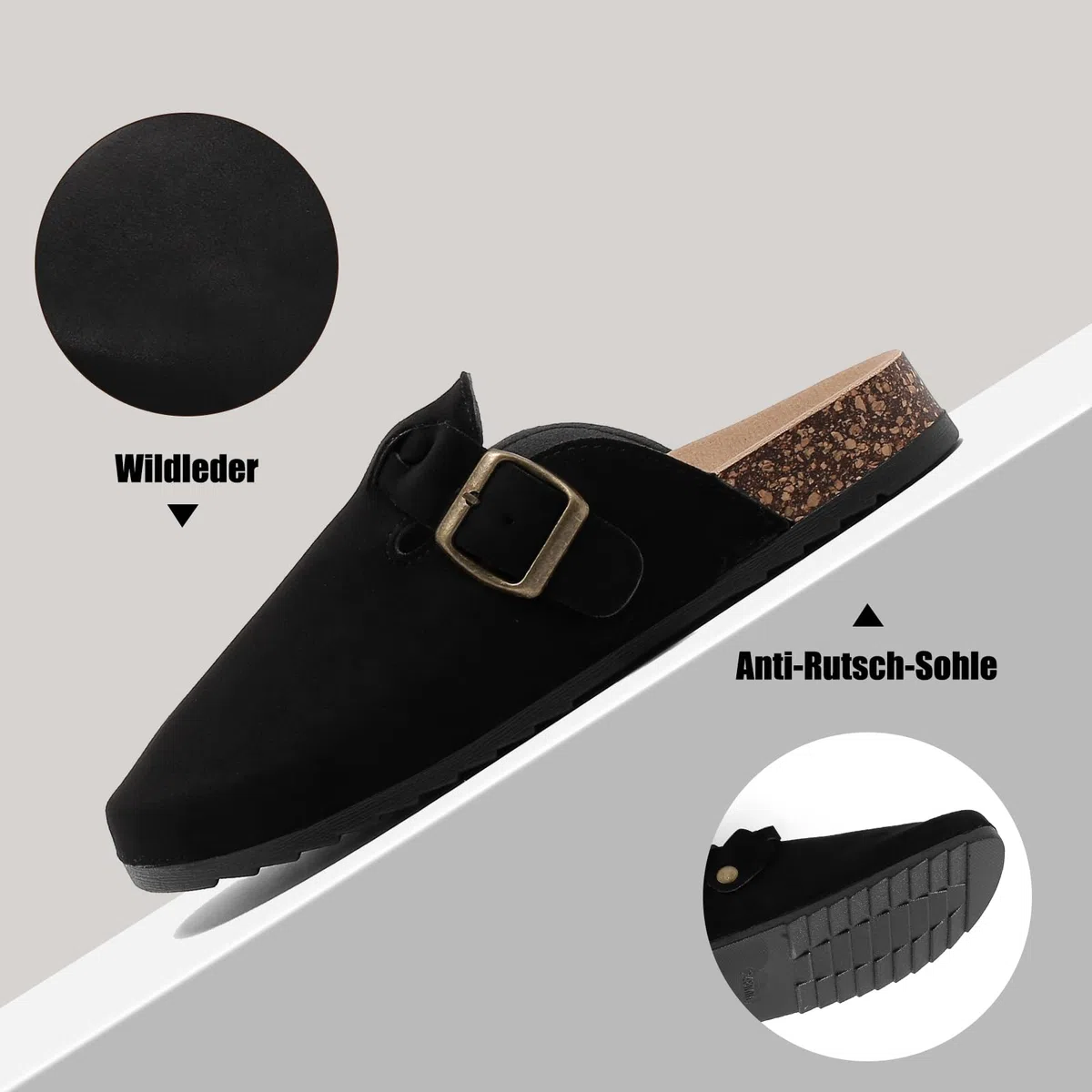 Zuecos y Mules para Hombre,Unisex Clog Pantuflas de Piel,Sandalias y Mulas de Piel con Corcho