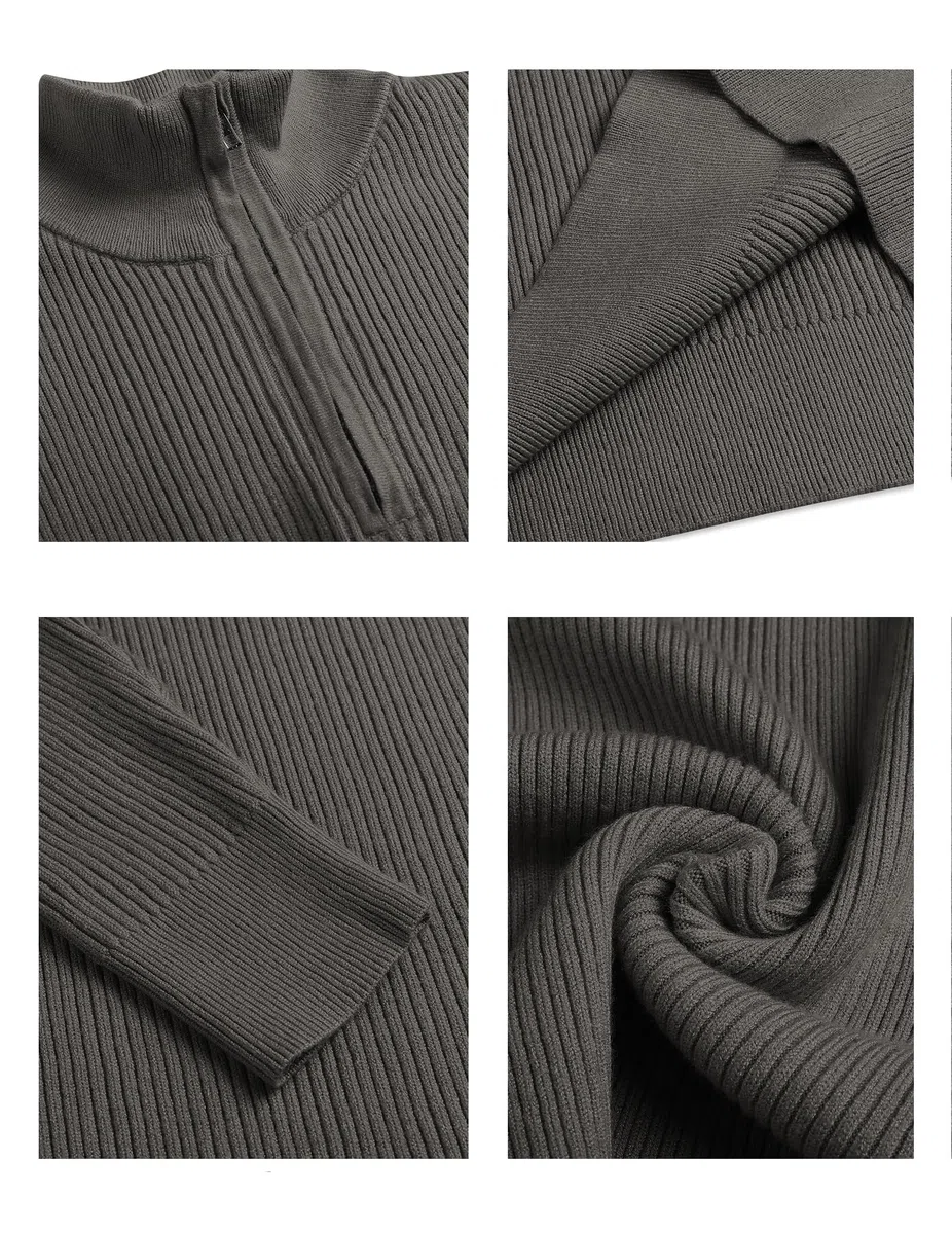 COOFANDY Jersey Hombre Invierno Suéter Cuello Alto Regular Fit Jersey de Canalé con Cremallera de un Cuarto Suéteres de Punto