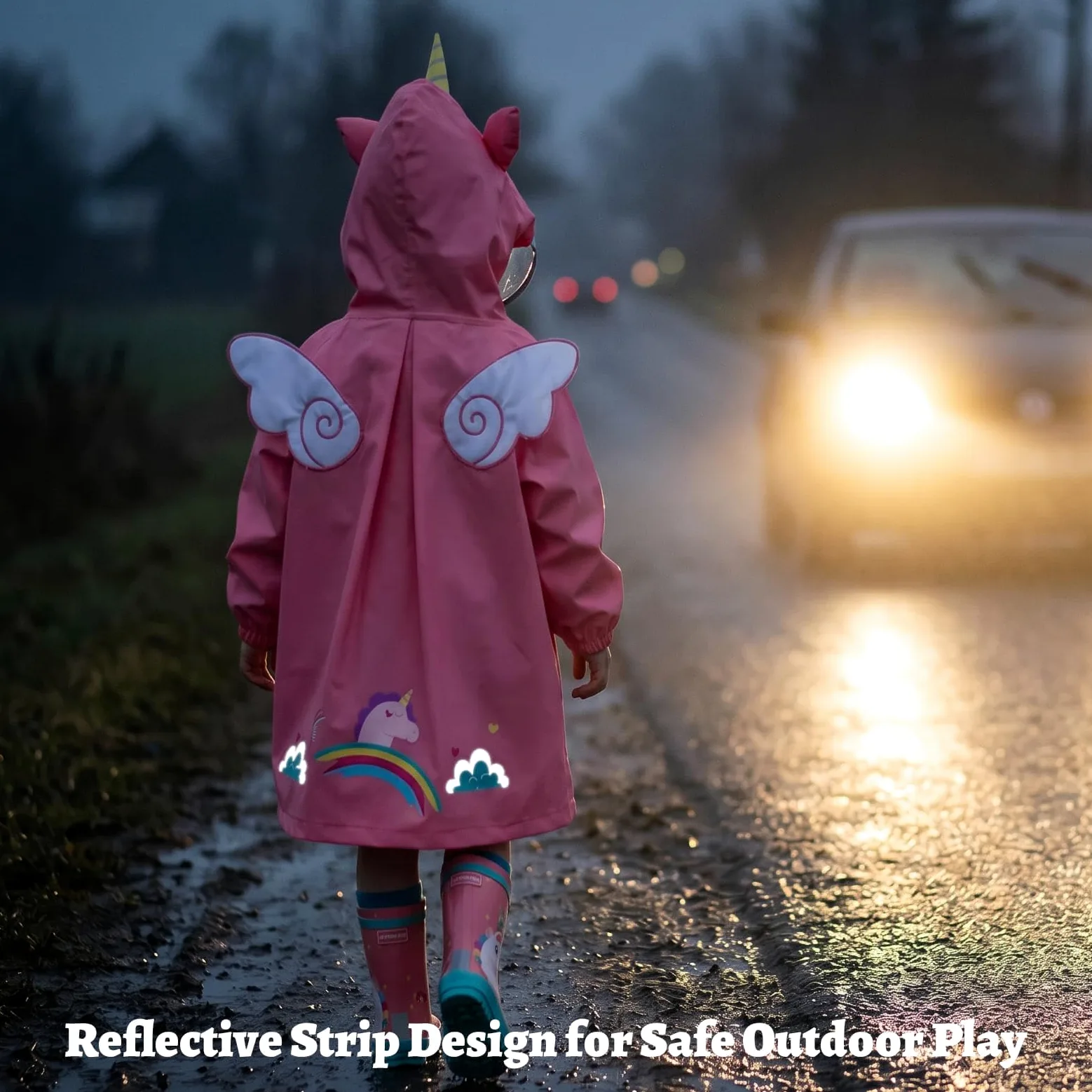 JinBei Impermeable para Niños Chaqueta Encapuchado Chubasquero Reutilizable Poncho Ligero Traje 3D Capa de Lluvia Lindo Años