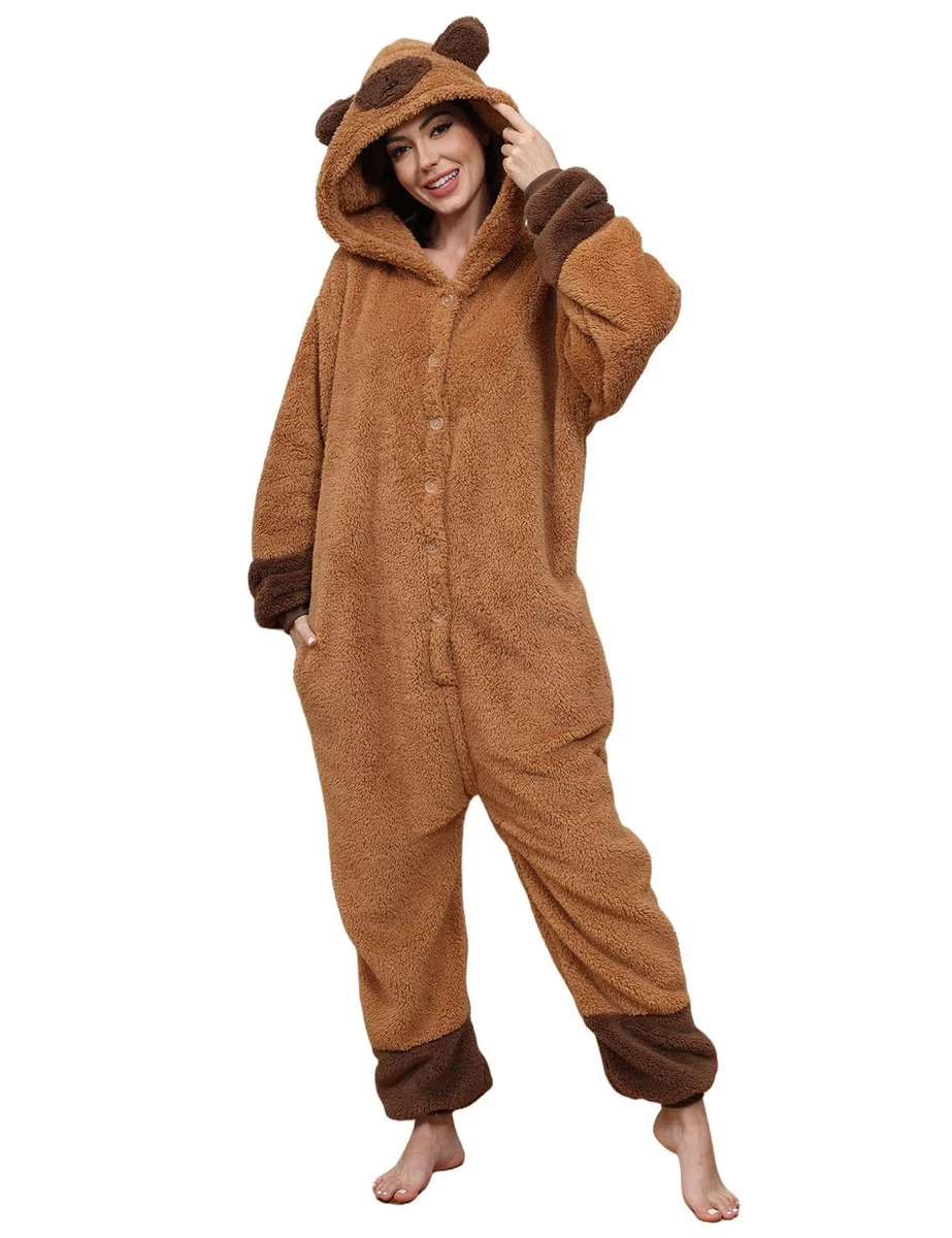 Xinlong Pijama Onesie Cosplay Animal Oversized Traje de Panda con Capucha Botones Ropa de Dormir Invierno Hombre Mujer Adulto para Party Carnaval Halloween Navidad