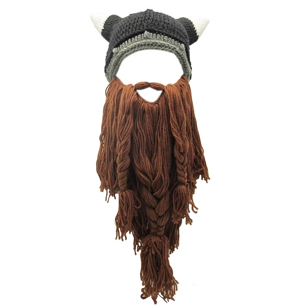 Xinqiao Gorro vikingo para hombre con barba falsa, hecho a mano, divertido, gorro con cuernos