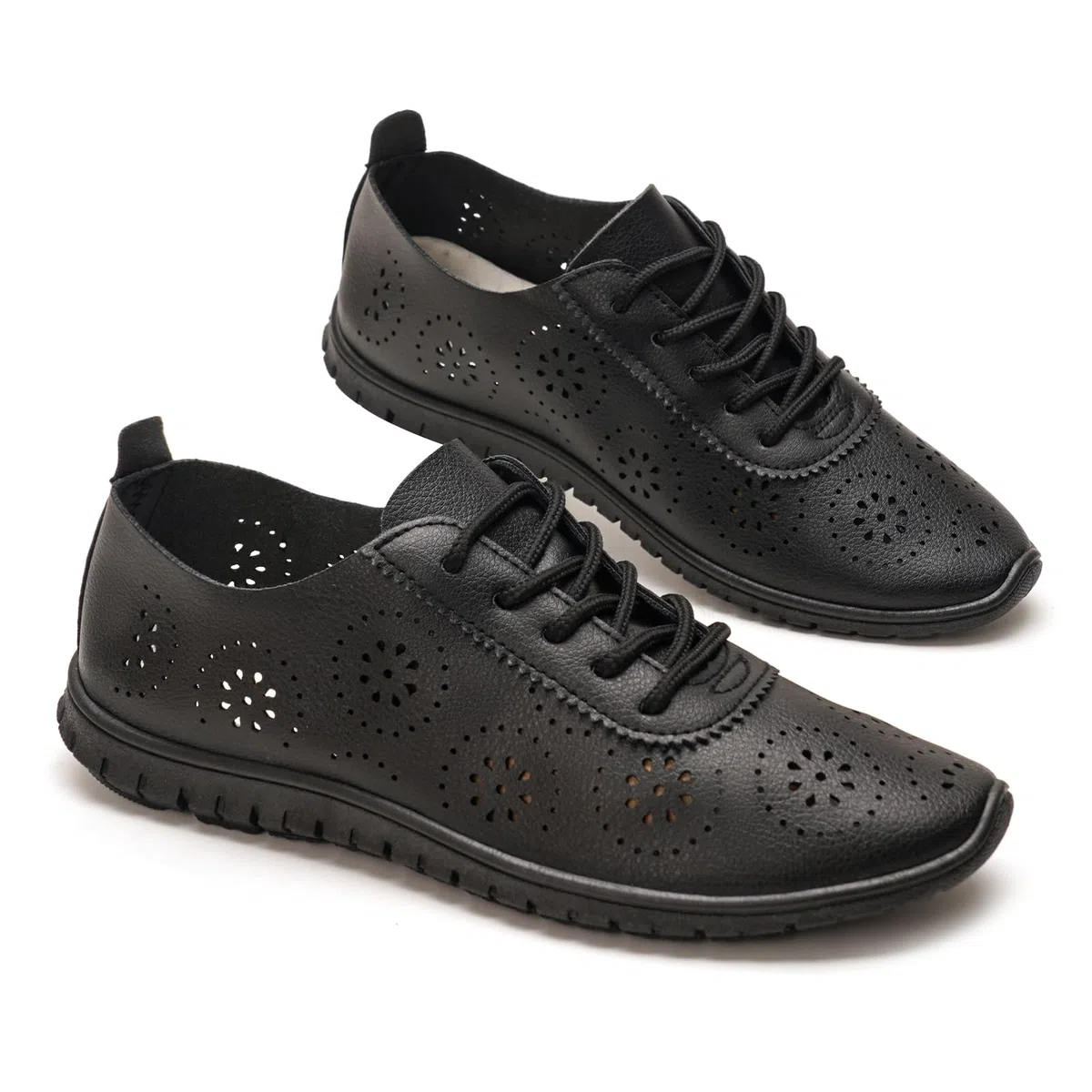 GLAMORA Zapatos Mujer Cordones Calados Transpirables Cómodos Ligeros Suela Flexible Antideslizante Plantilla Blanda Punta Fina Calzado Verano Ajuste Cómodo