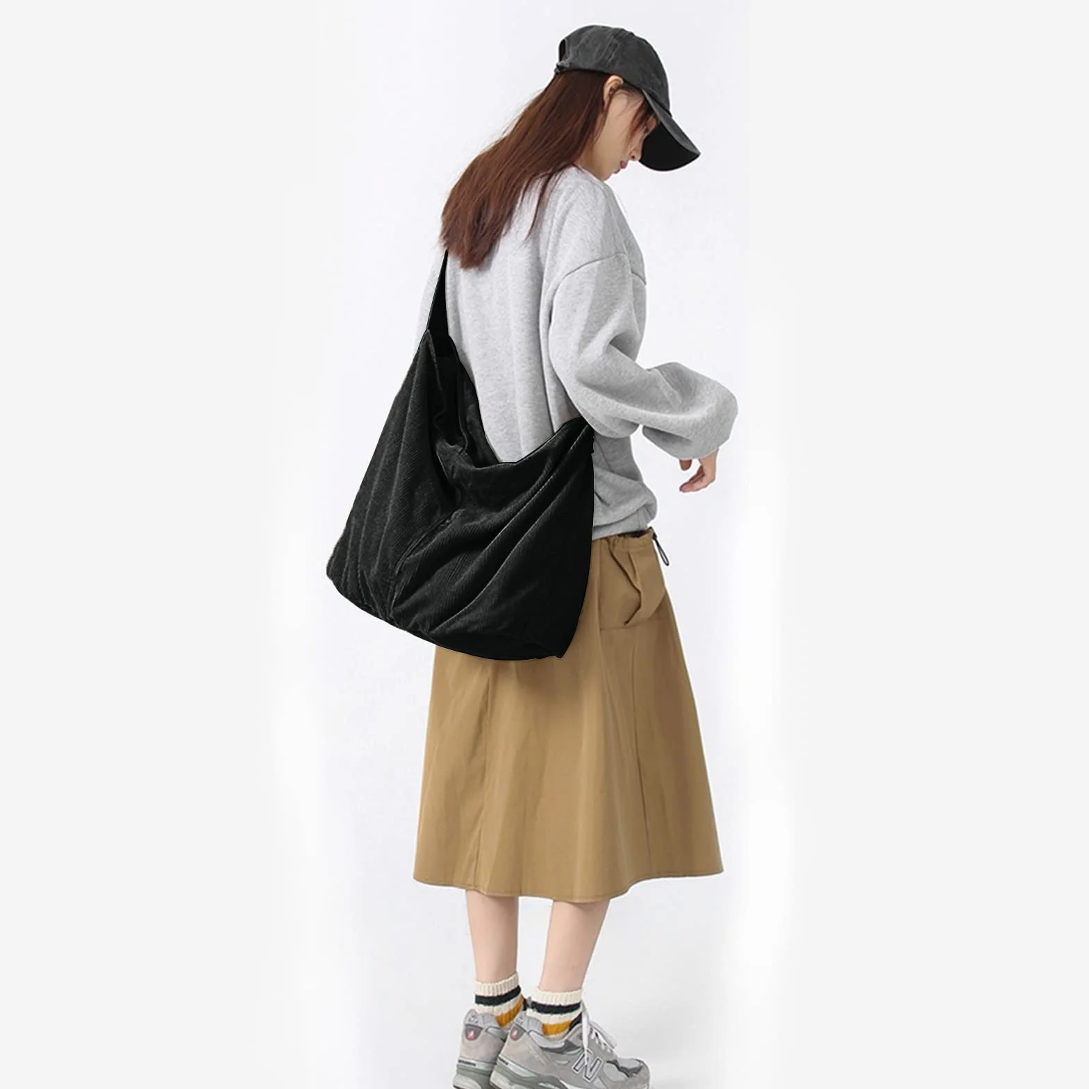 X SIM FITNESSX Bolso bandolera unisex de pana grande, para mujer, para el día a día, oficina, escuela, viajes