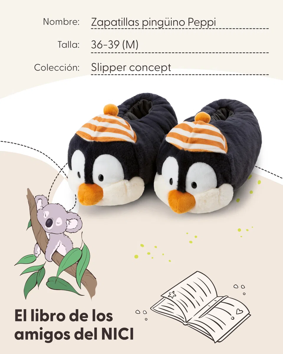 NICI Zapatillas de estar por casa Pingüino Jorge Thunder, 36-39 (M), gris, cálidas, de pelo, para niños y personas adultas, con diseño de animal y suela antideslizante - 62449
