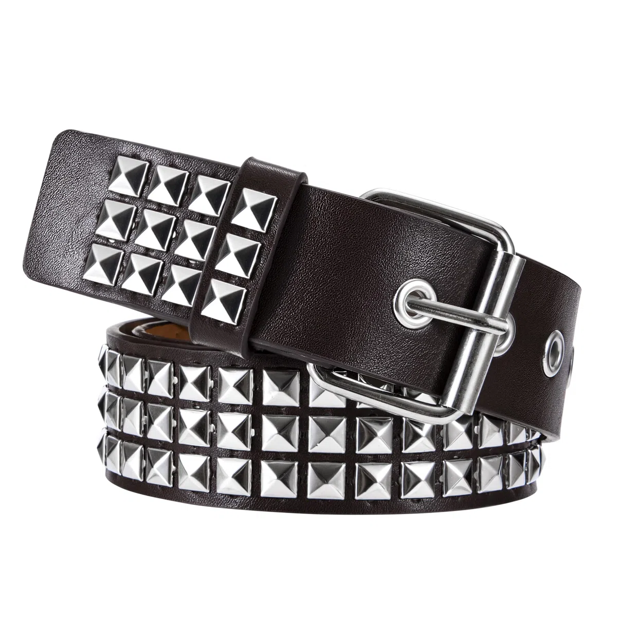 Cinturón de Remache Cinturón Punk de Cuero PU Gótico con Tachuelas de Pirámide para Mujeres y Hombres Accesorios de Ropa Gótica (Marrón)