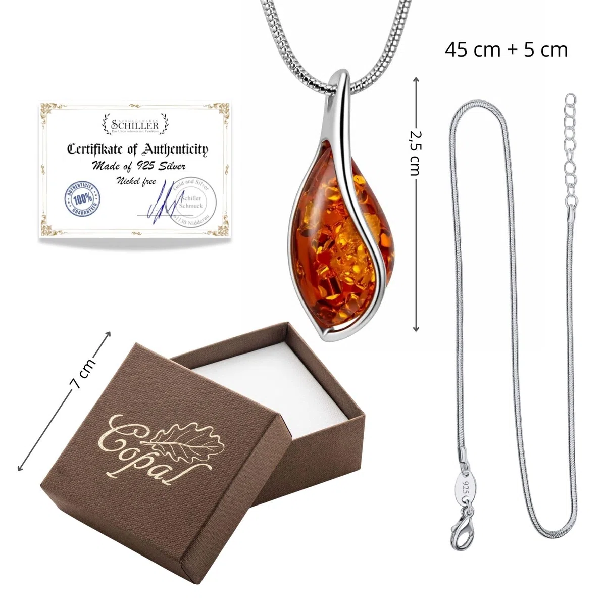 Collar De Mujer Con Ámbar Báltico Color Miel De Plata 925 Ajustable