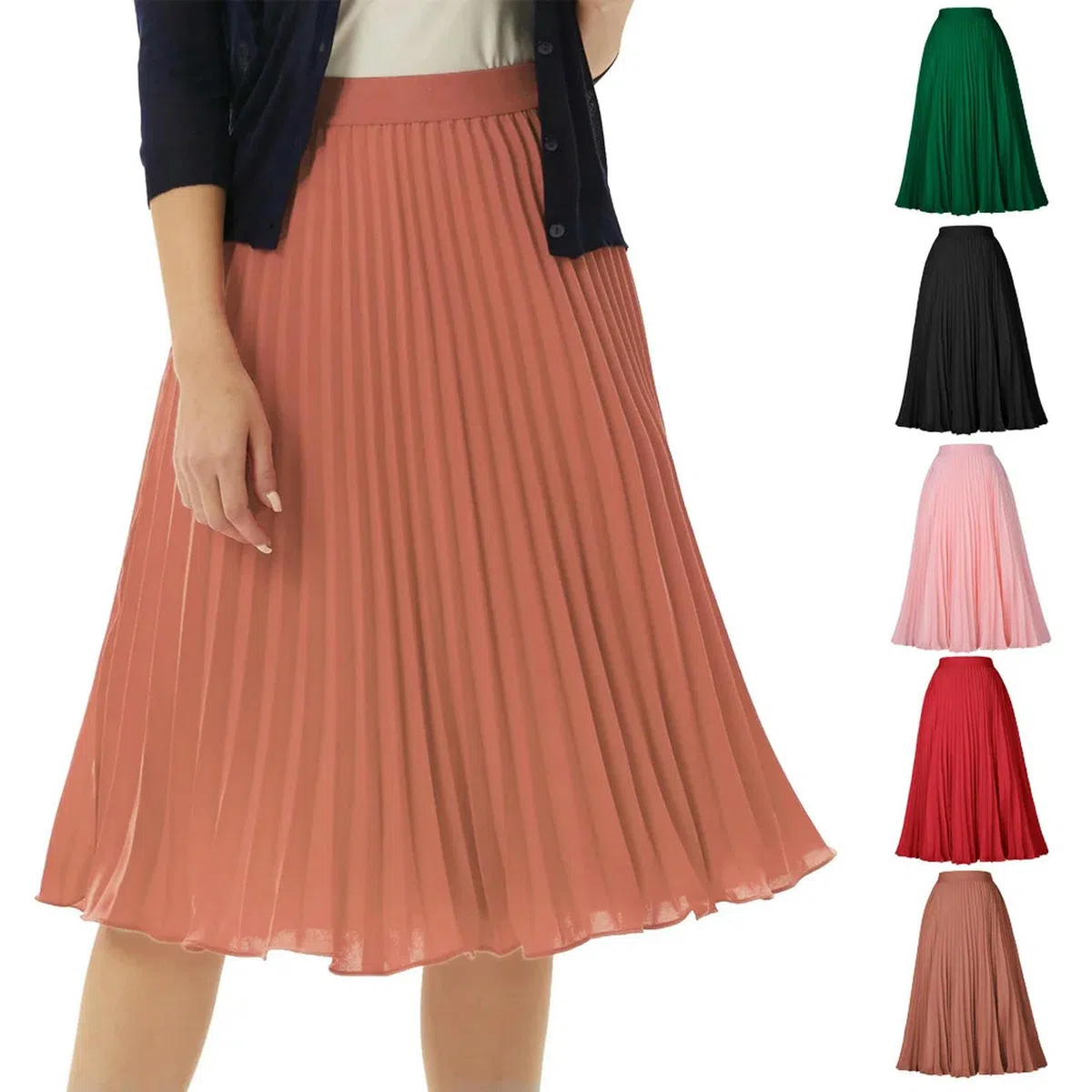 Falda Plisada de Corte A para Mujer, Cintura Alta elástica, Faldas de Gasa, Trajes de Trabajo Elegantes para Mujer, Negro, XL