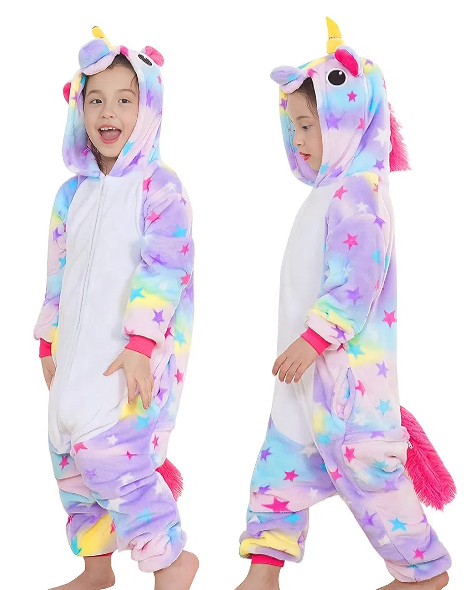 GEEKEO Pijama para Niños Onesies Unicornio Cosplay Costume con Capucha, Ropa de Dormir Unicornio Ropa de Noche Fancy Dress Up Dibujos Animados para niños Halloween Navidad