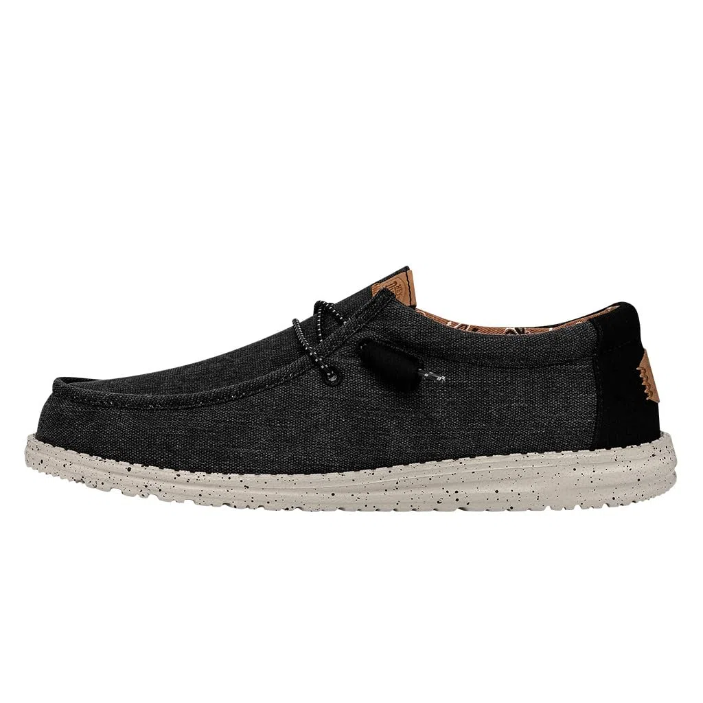 HEYDUDE Men Wally Washed Canvas Black Casual Moccasin 43 EU
