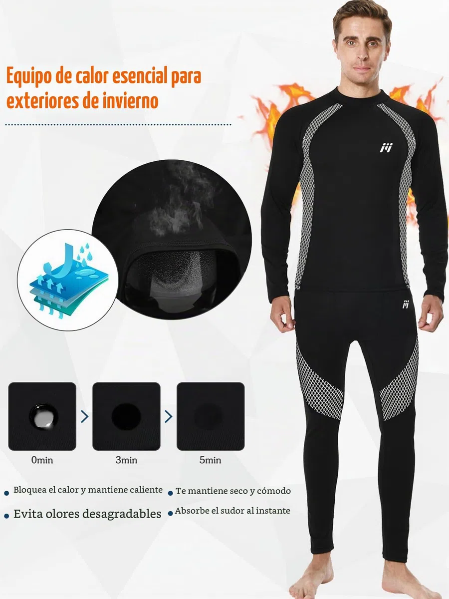 Hombre Conjunto de Ropa Interior Térmica, Base Layer de Invierno Long Johns Traje de Compresión de Secado Rápido Camisetas y Pantalones de Manga Larga para Esquí Deportivo Correr