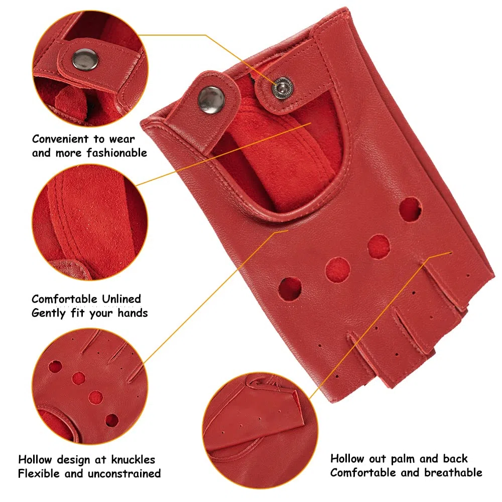 MGGMOKAY mujer Guantes de conducción de cuero sin dedos