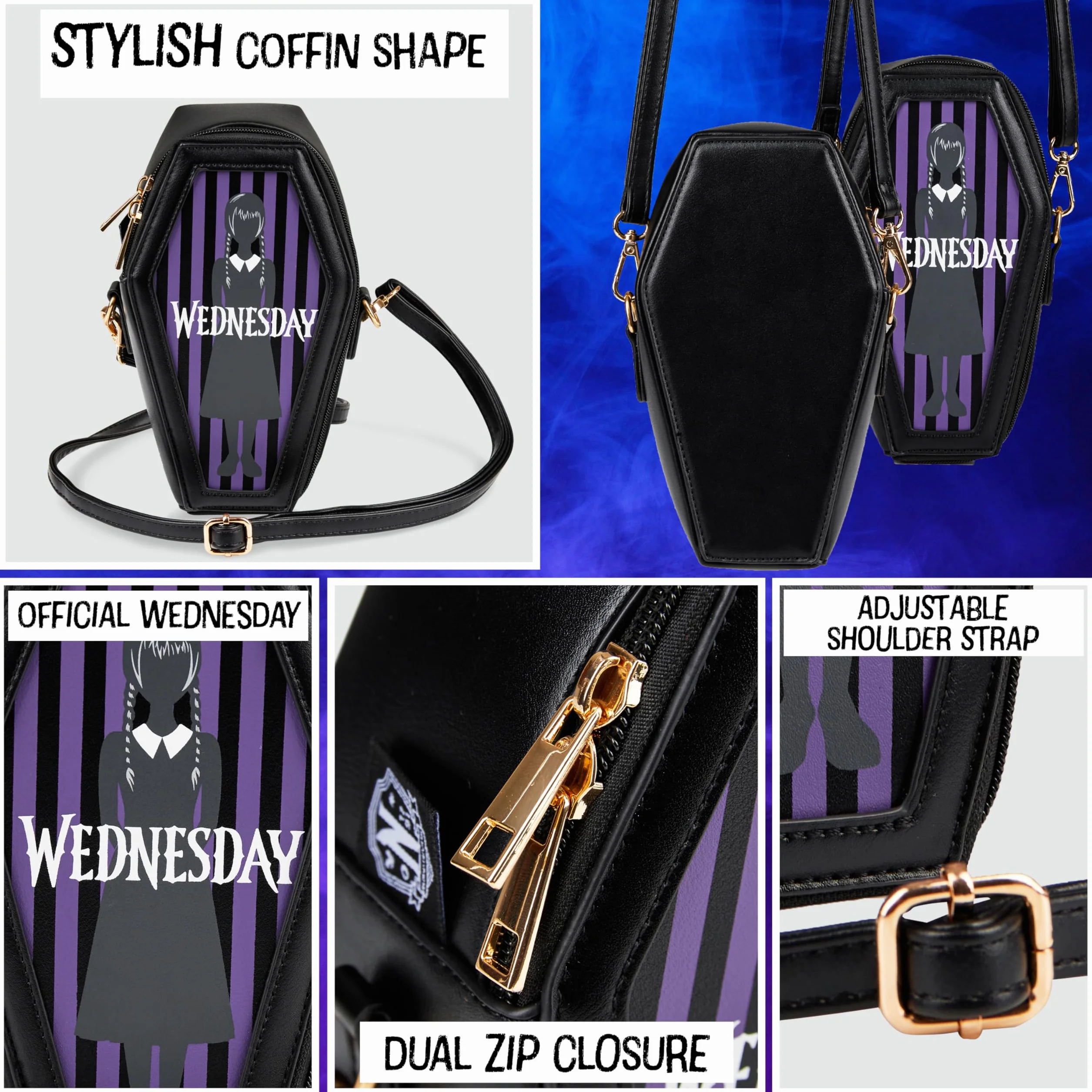 Wednesday Bolso Niña y Adolescente Bolsa Bandolera Gothic Ataúd con Correa Extraíble Viajes Movil Regalos Originales para Niñas