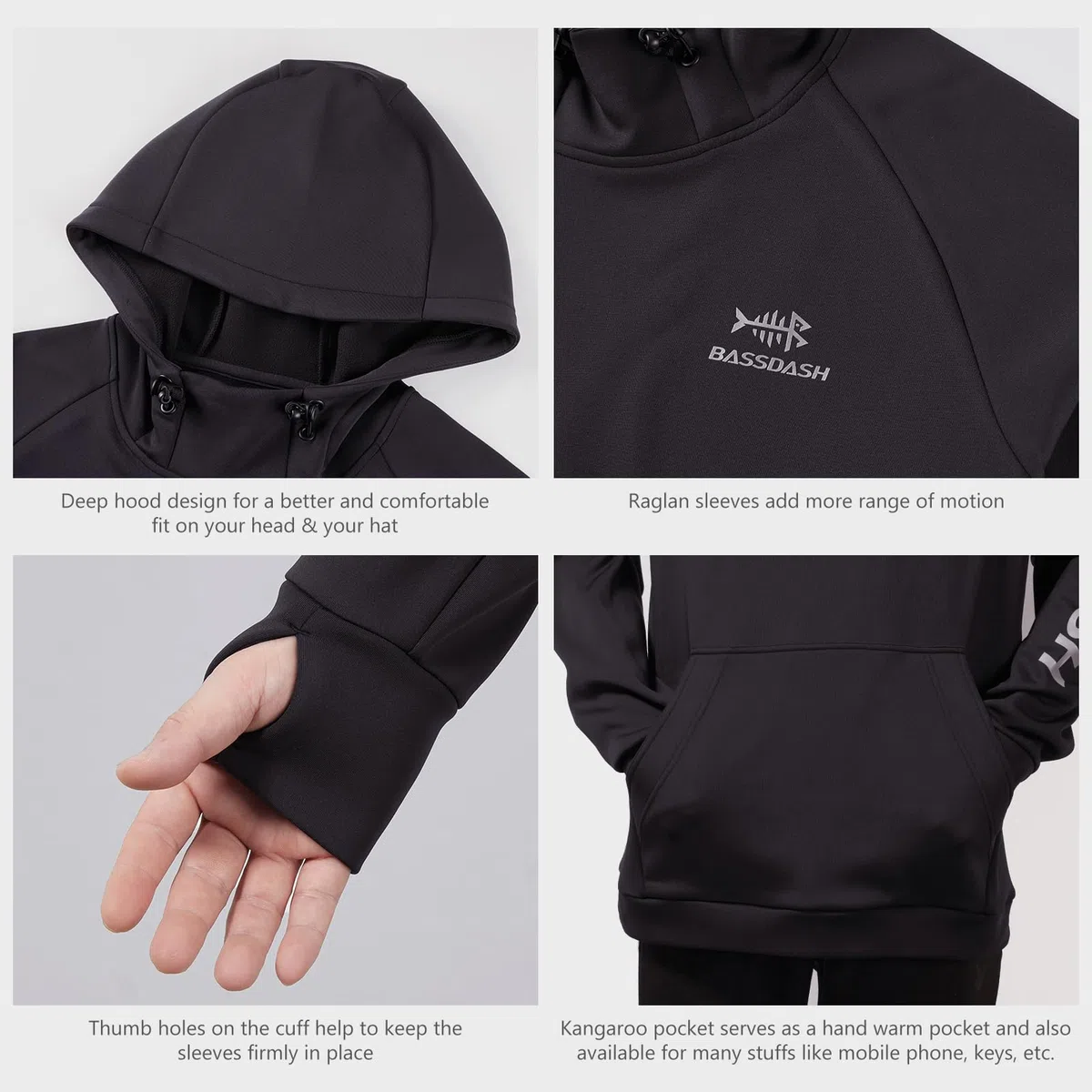 Bassdash Sudaderas con Capucha de Pesca con Forro Polar para Hombre Sudaderas con Capucha de Rendimiento Resistente al Agua Sudadera Elástica para Entrenamiento de Caza FS32M