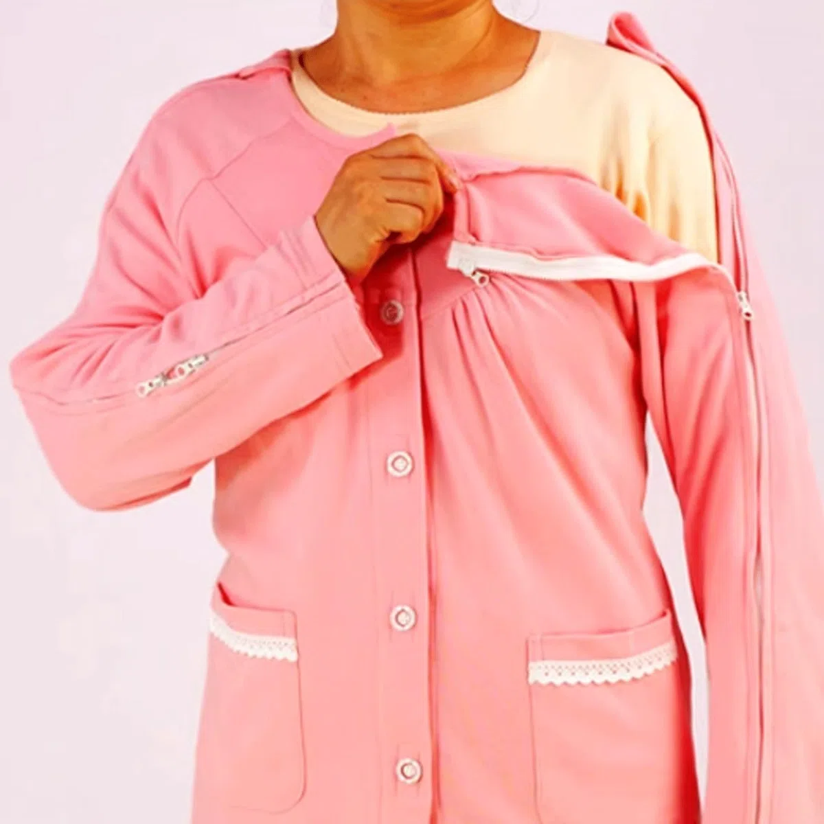 Pijama de algodón con cremallera for pacientes postrados en cama, ropa recuperación quirúrgica espalda abierta for el cuidado domiciliario personas mayores Exfoliantes Suaves(M)