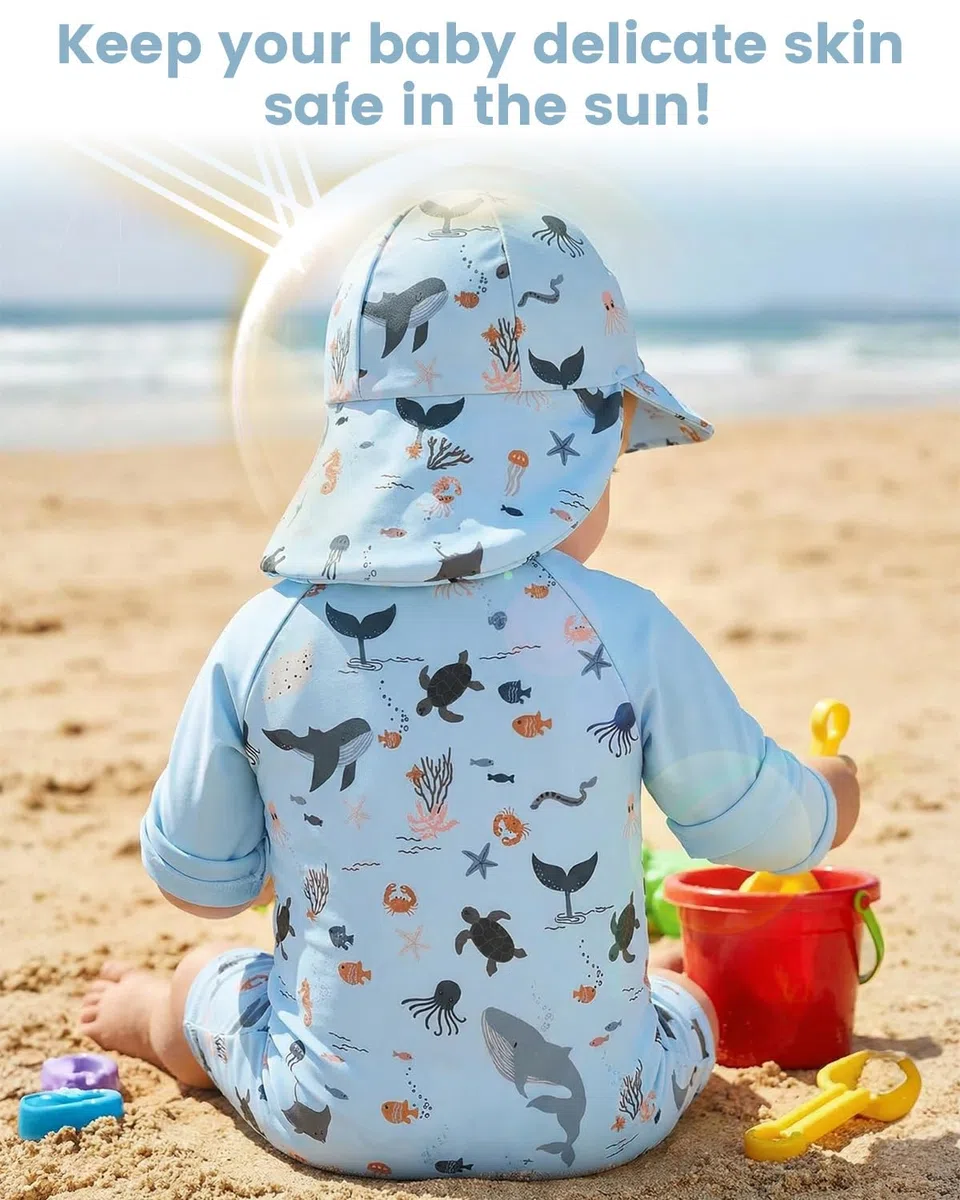 JiAmy Traje de baño de manga larga UV para bebé y niño, traje de baño con sombrero, traje de baño para bebé para niños de 6 meses a 6 años