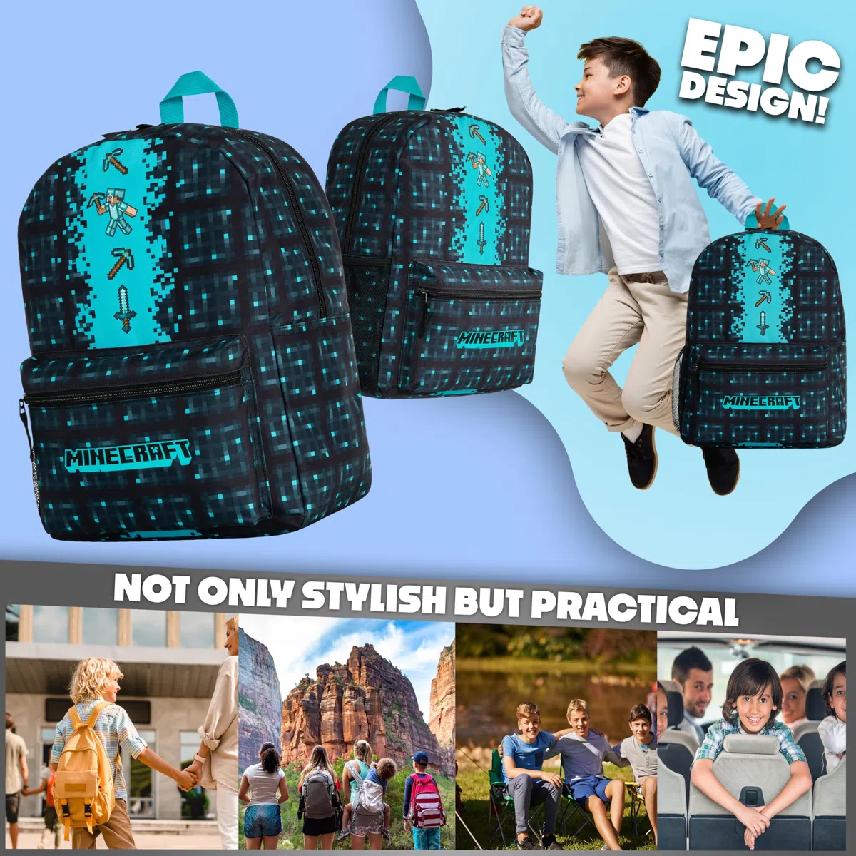 Minecraft Mochila con Bolsillos para Niños - Regalos para Gamers