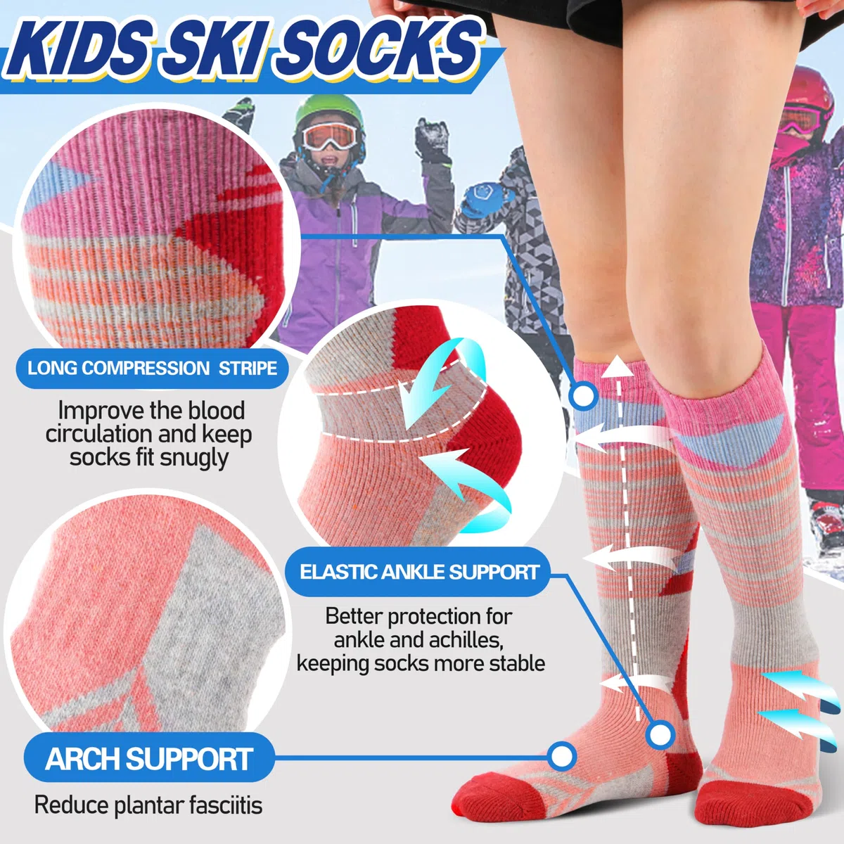 ANTSANG 3 Pares Calcetines Ski Lana Merino Niños Niñas Térmicos Abrigados Invierno Gruesos Acolchados para Snowboard Esquí