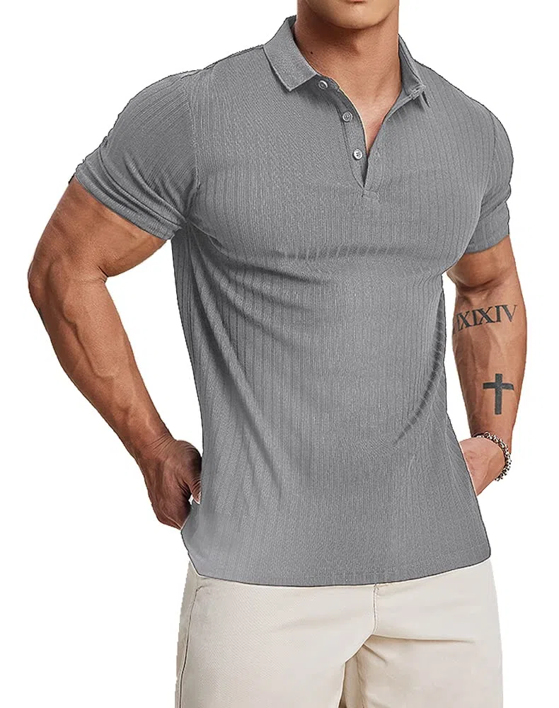 Muscle Cmdr Polo de Manga Larga/Corta para Hombre, Camiseta Informal de algodón Ajustada