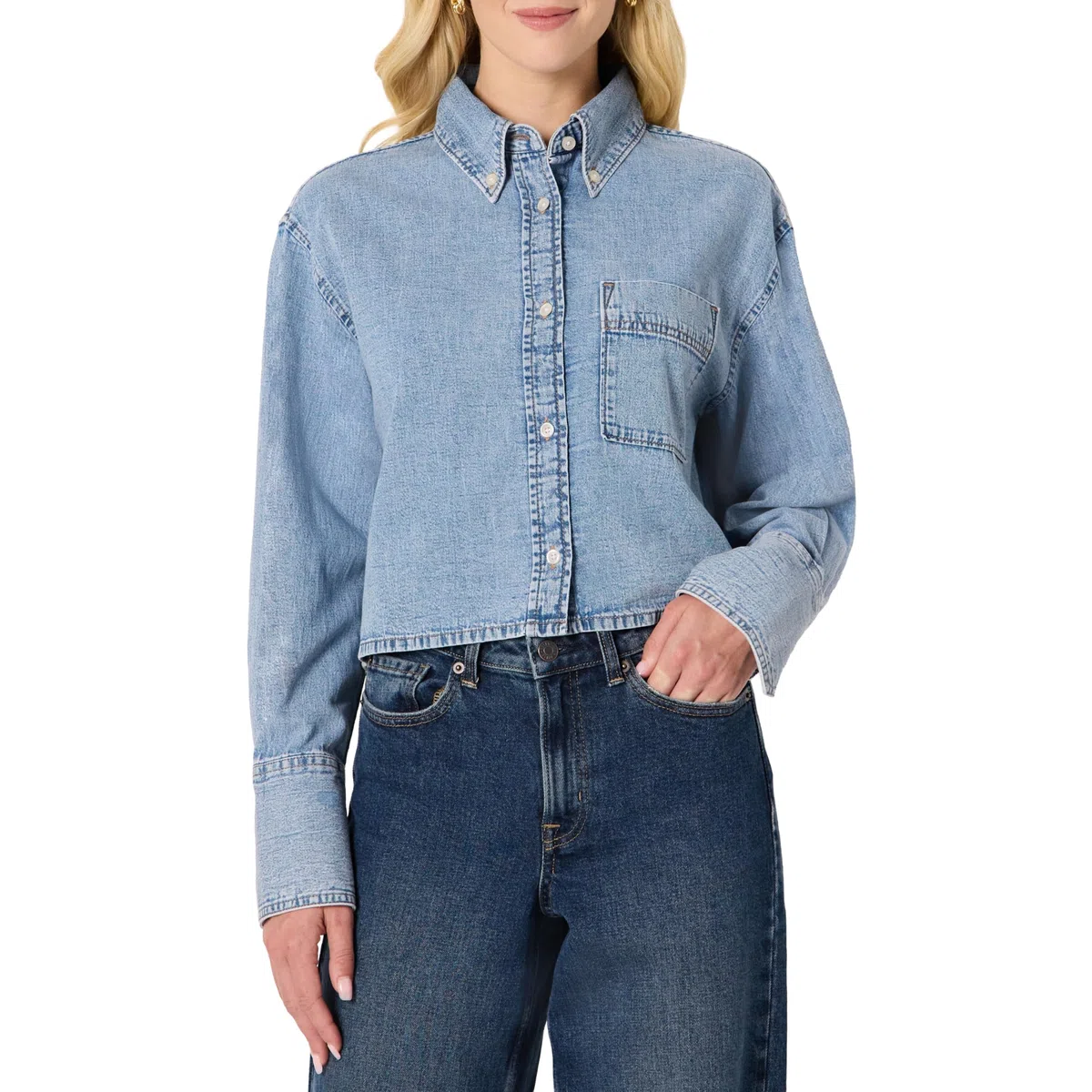 Amazon Essentials Mujer Camisa Corta Moderna de Mezclilla con Botones y Corte Extragrande