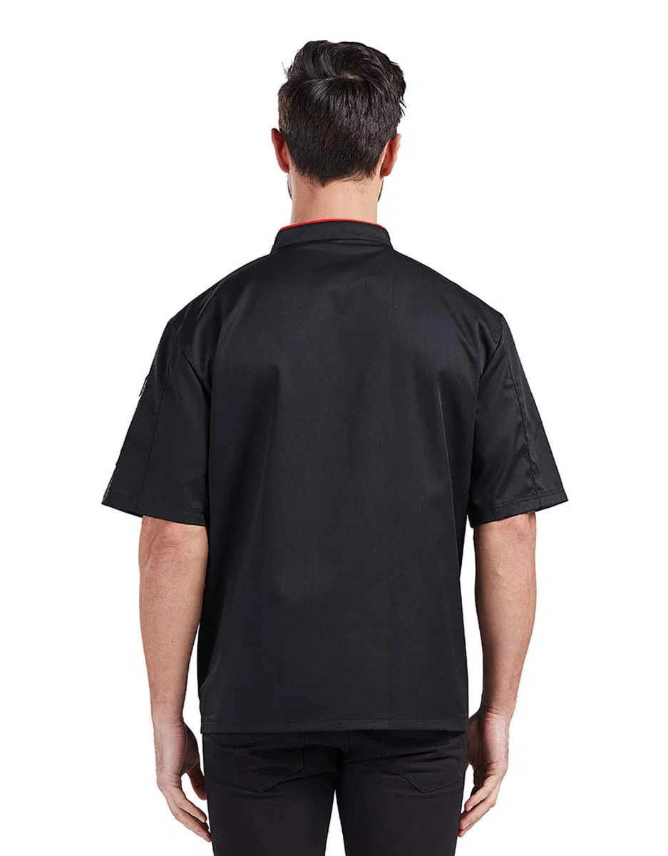 Nanxson Chaqueta de cocinero unisex para mujer, con botones de bola, transpirable, manga corta, cuello alto, ropa de cocina CFM0048