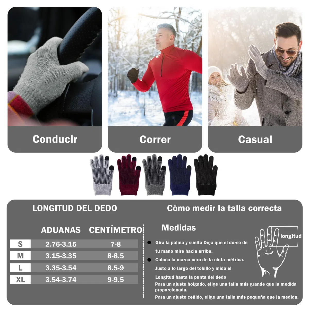 ineepor Guantes Invierno Hombre Mujer Doble Capa de Lana Antideslizantes Termicos Guantes Tactiles Pantalla Táctil Running Deporte Nieve Esquí Ciclismo
