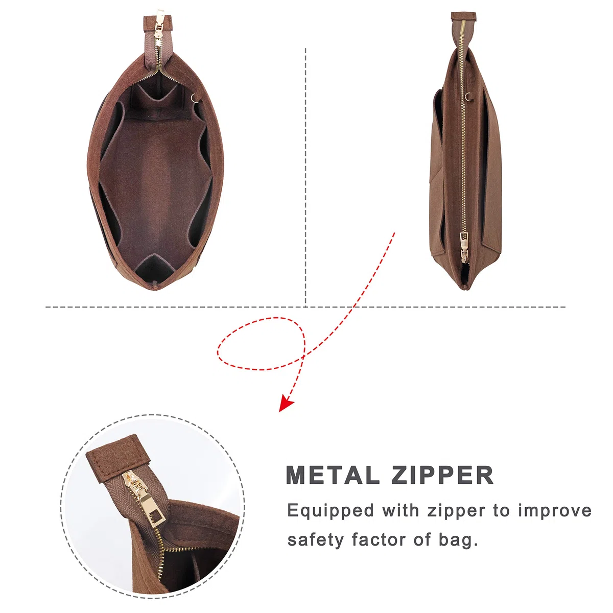 Organizador de Bolsos de Fieltro Organizador de Bolsos de Fieltro Insertar organizadores de Bolsos Bolso de Mano de Bolsillos múltiples para Mujeres(Café,Medio)