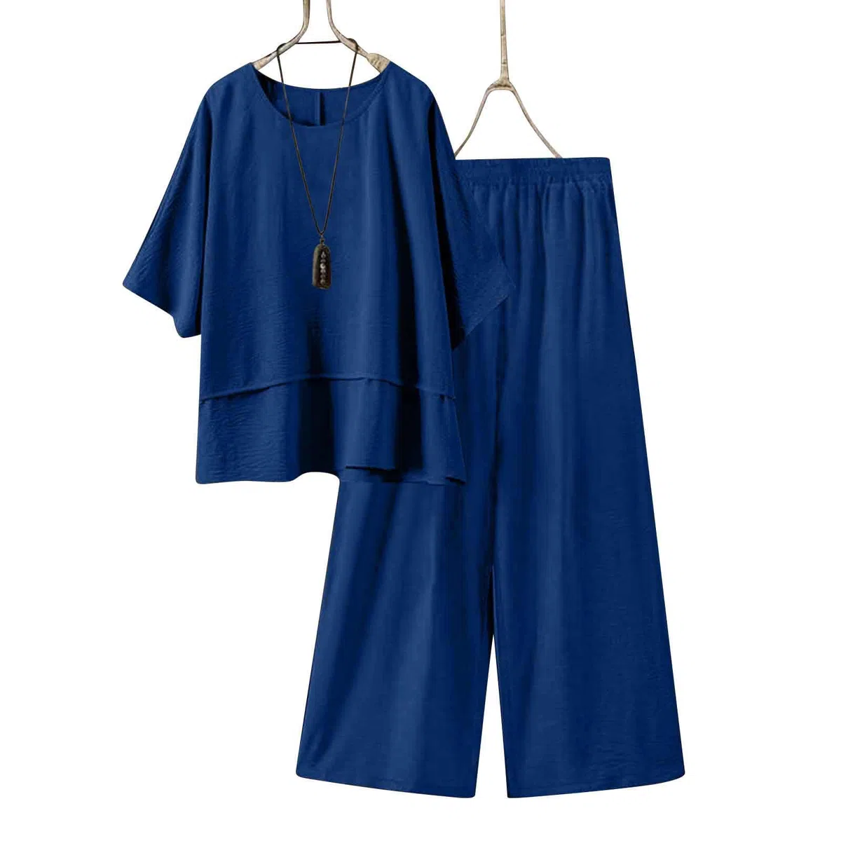 Conjunto Mujer Vestir Dos Piezas,2 Piezas Talla Grande Conjunto de Verano Otoño Algodón y Lino Camiseta de Manga 3/4 y Pantalones Ancho Suelto Oficina Casual Traje Color Sólido Cómodo Set