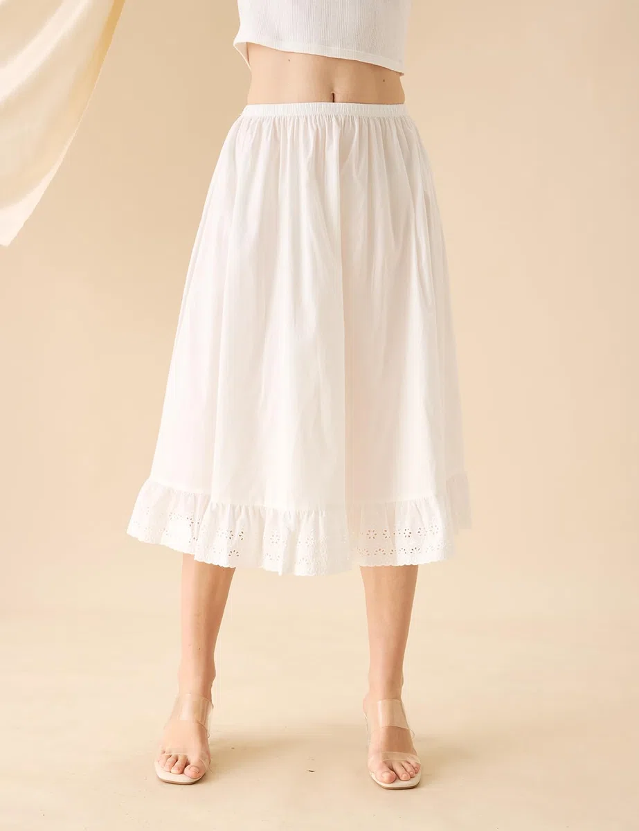 BEAUTELICATE Enagua Mujer 100% Algodón A-Line Falda Interior con Encaje en Dobladillo Volantes Antiestática para Falda Larga de Verano Vestidos