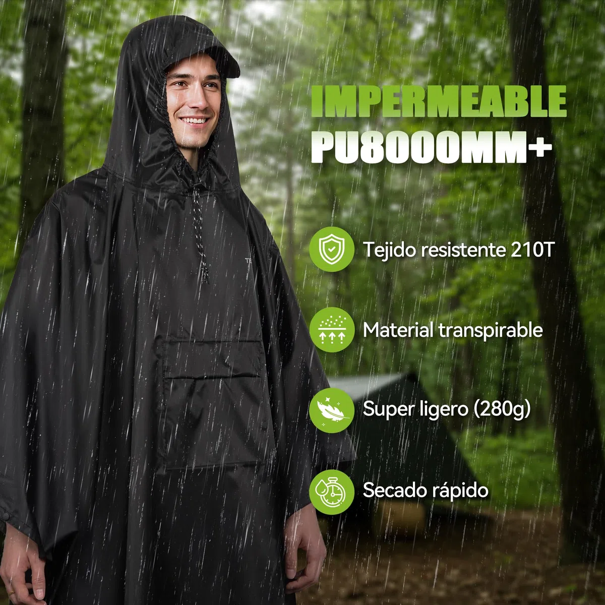 TechRise Chubasquero Poncho Impermeable, Ultraligero y Compacto, Poncho Unisex en Eva con Capucha, Multifuncional Reutilizable para Senderismo, Camping, Pesca, Ciclismo