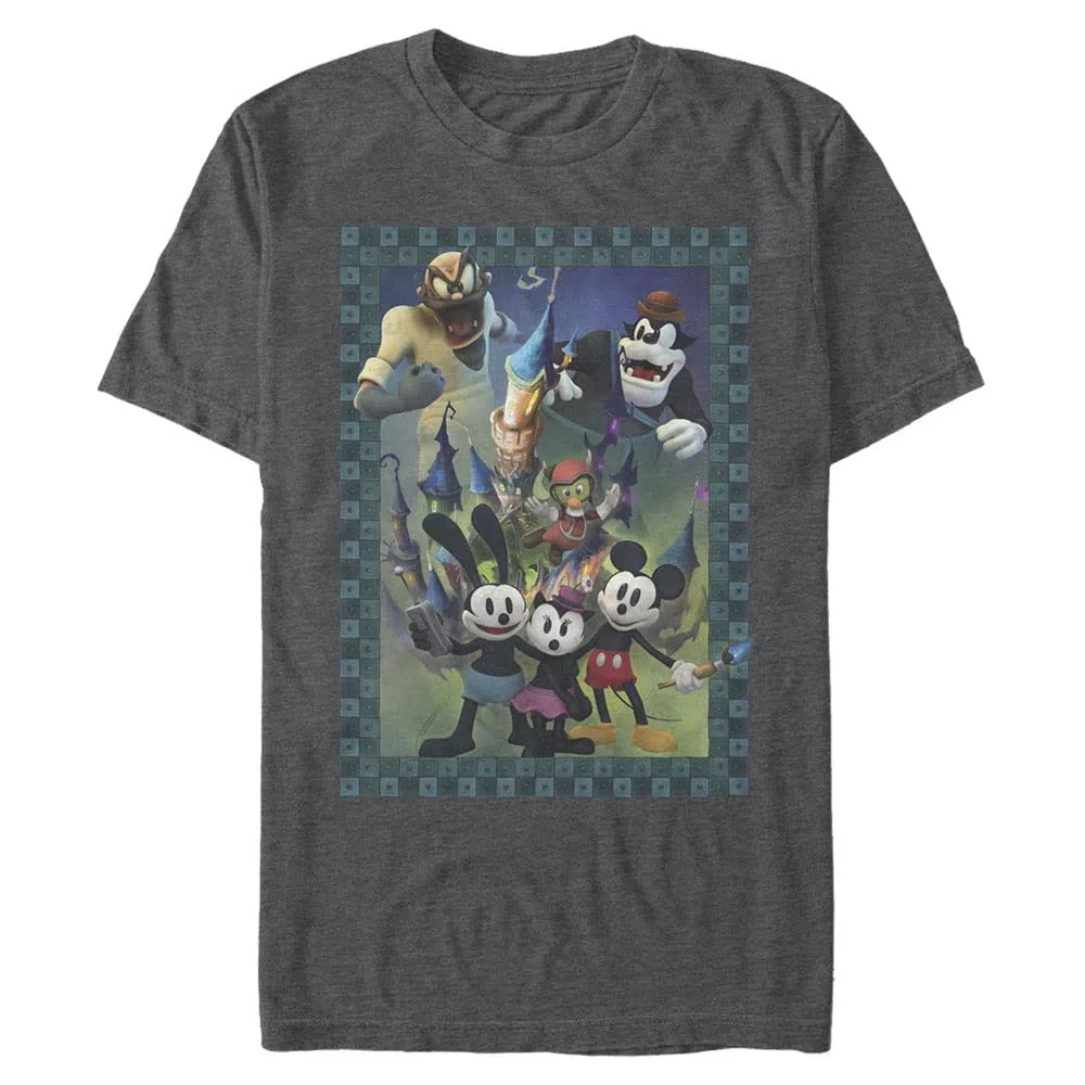 Disney Póster de Grupo de Personajes Camiseta, Gris, 4XL/más Alto para Hombre