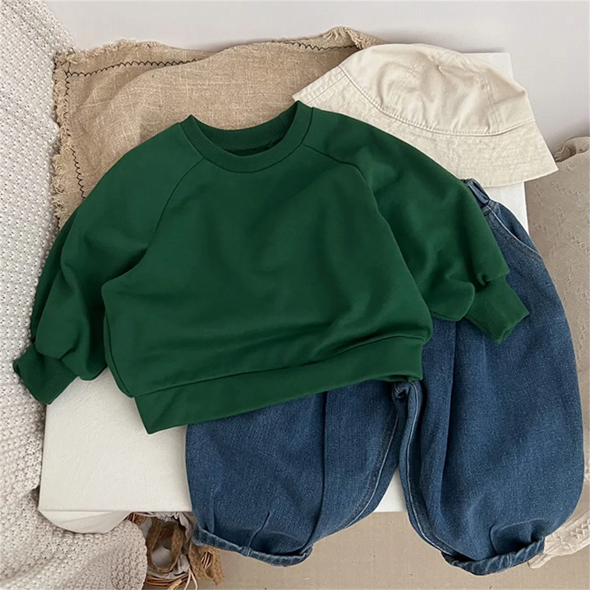 Suéter básico de cuello redondo para niños y bebés, para niños y niñas, verde, 1-2 años