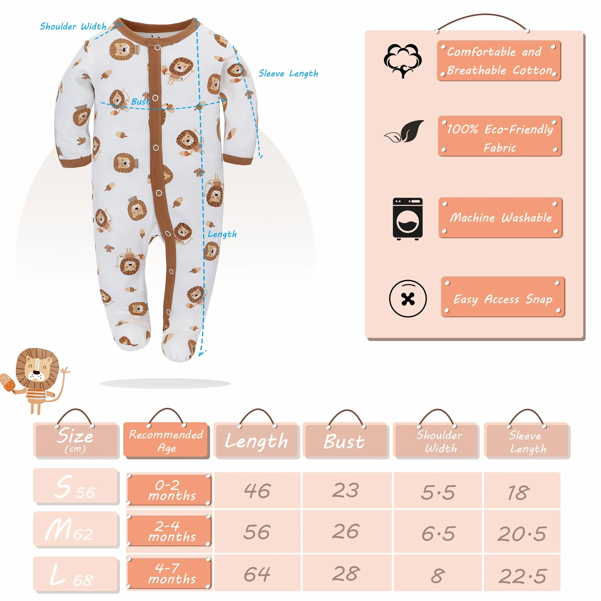 Miracle Baby Ropa para Dormir y Jugar con Pies Bebés Niña Pijama de Algodón Mameluco Niños Mono Manga Larga Trajes Pack de 3