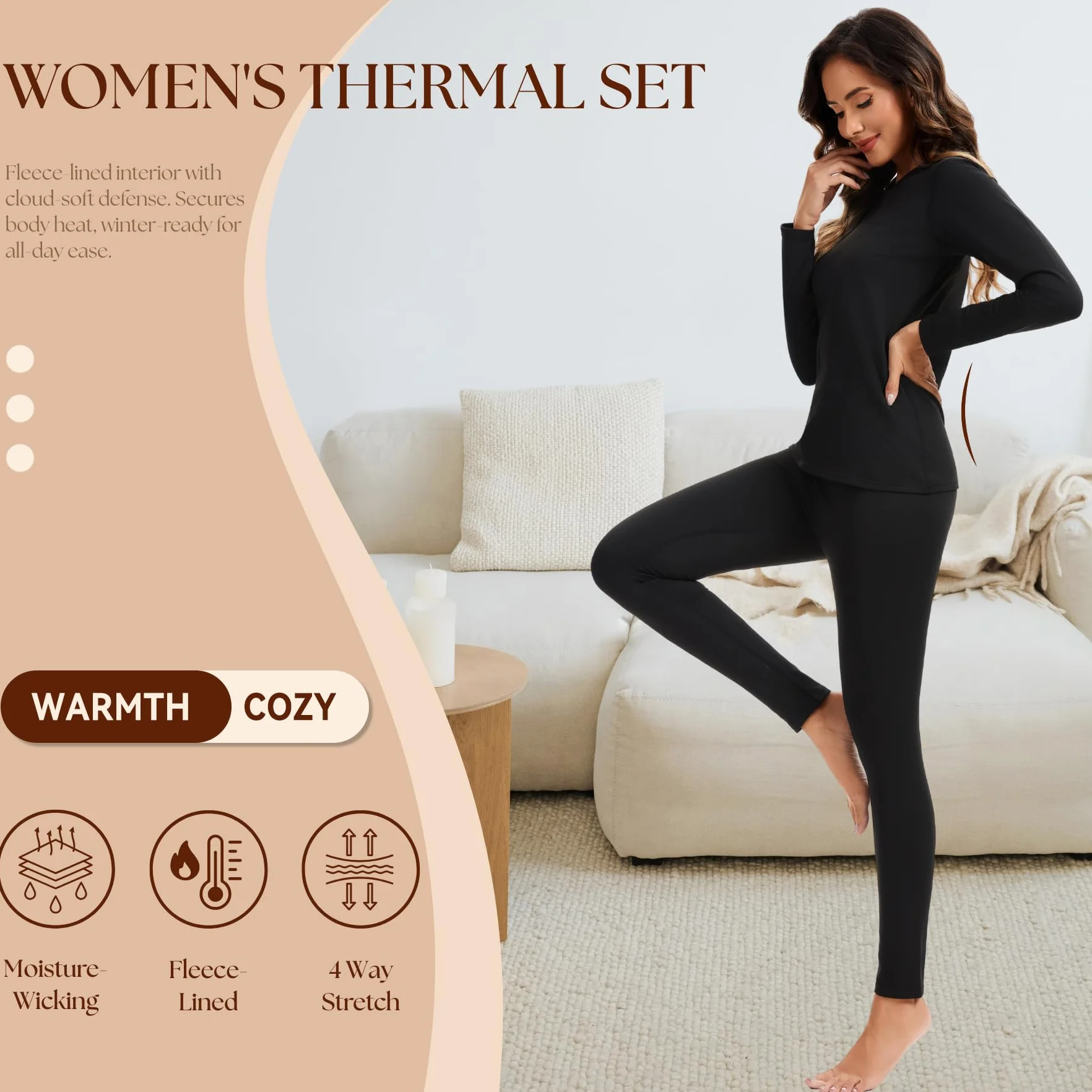AMZSPORT Ropa Interior Térmica para Mujer - Conjunto de Invierno con Camiseta de Larga Manga y Pantalones, Funcional y Transpirable para Esquí