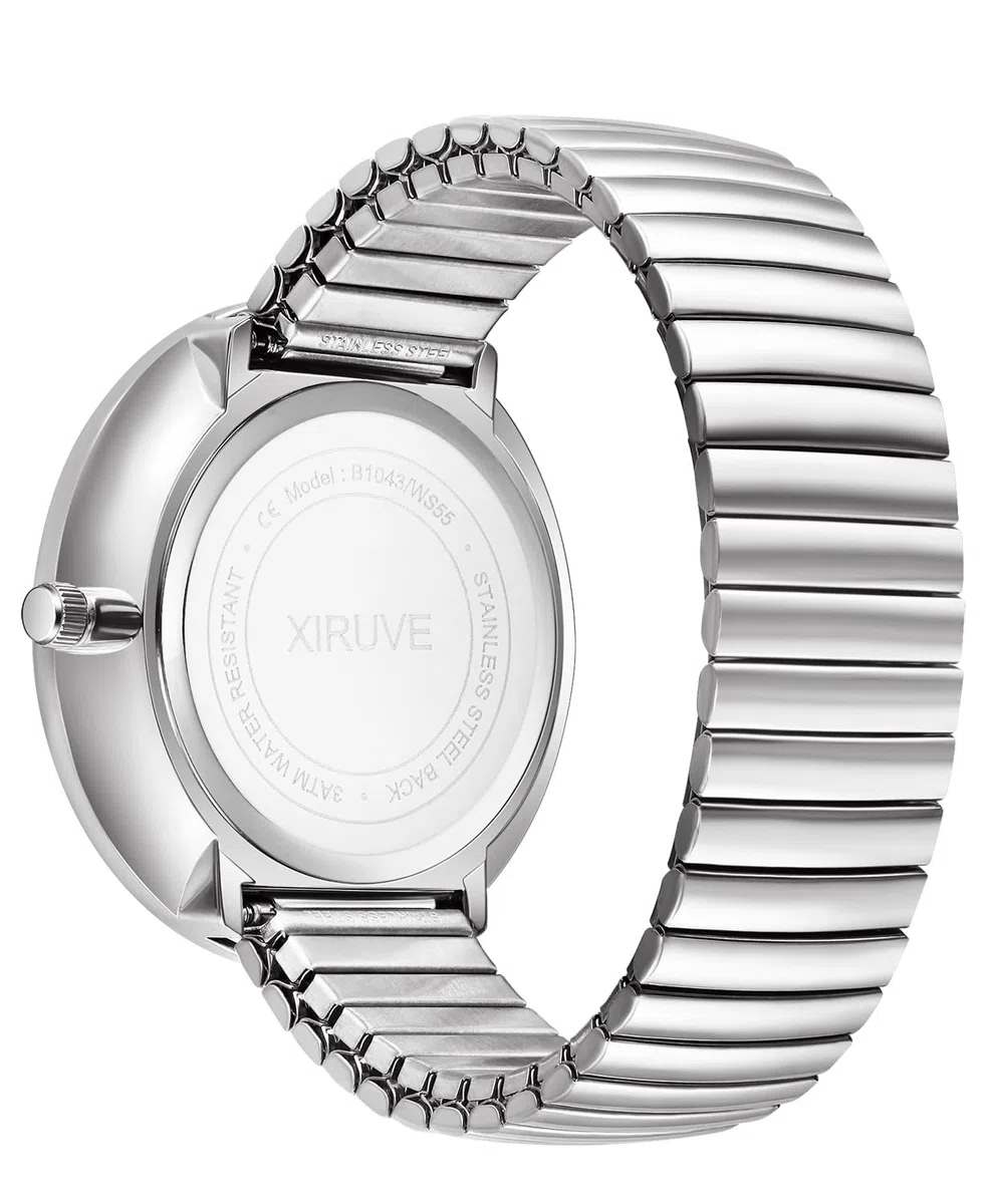 Esfera de Números Grande Fácil de Leer Correa Elástica de Acero Inoxidable Reloj de Pulsera Cuarzo Analógico para Mujer Hombre