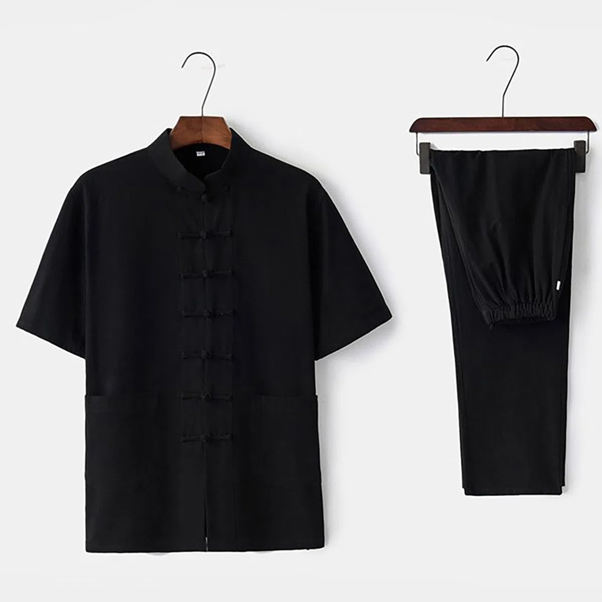 Traje de lino Ropa de Algodón Zen Meditación Tai Chi Uniforme Hombres Ropa Tradicional China Ropa Kung Fu Ropa Transpirable Tops Artes Marciales Conjunto Tang Traje Manga Corta Pantalones