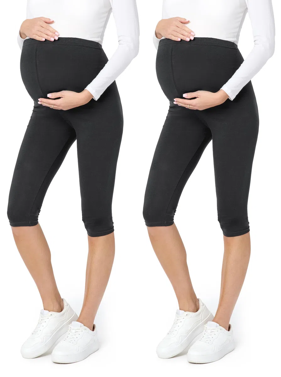 Be Mammy Leggins Premamá 3/4 2 Pack BE20-229 | Pack de 2 mallas capri premamá suaves, elásticas y cómodas para embarazo