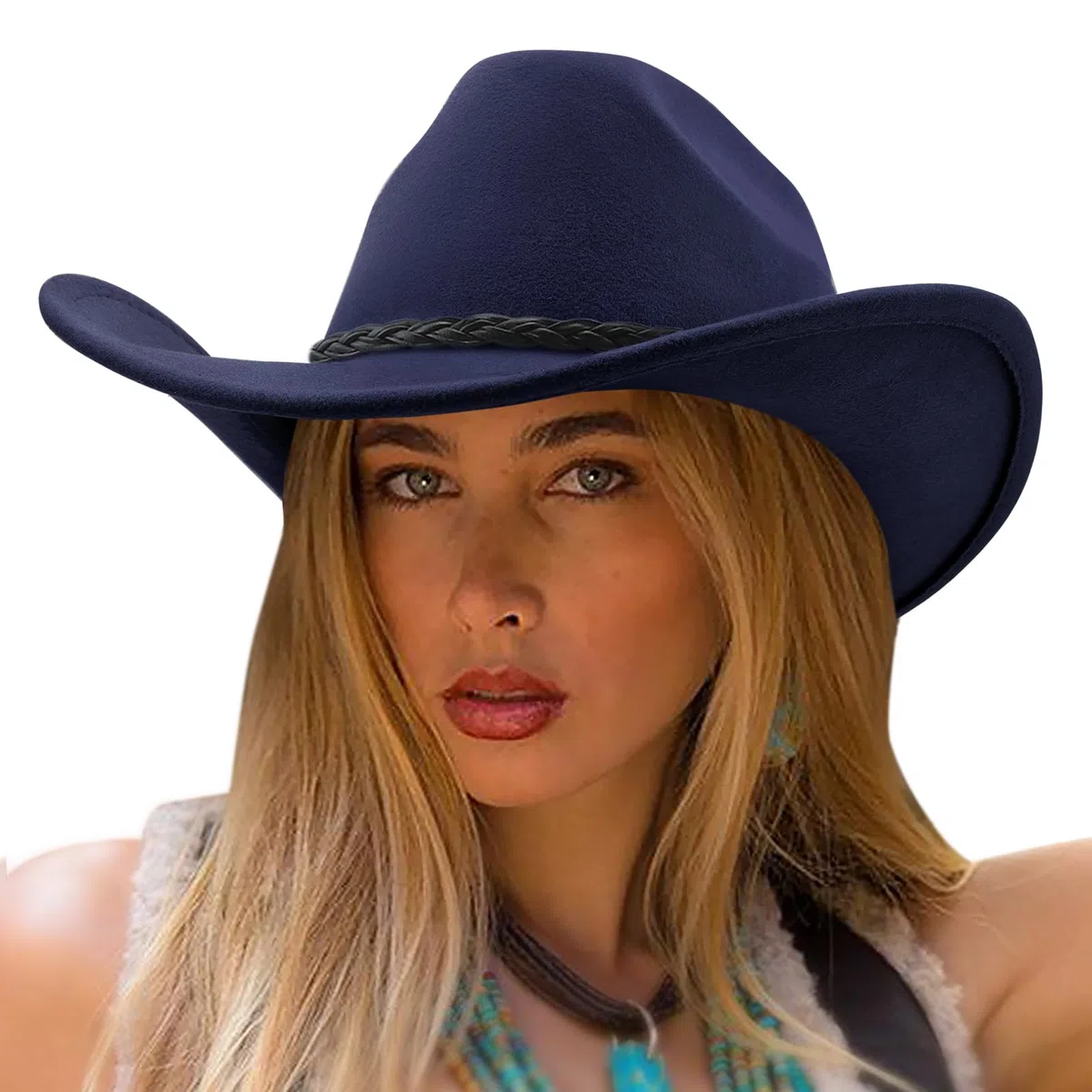 DRESHOW Sombrero de Vaquero para Mujers y Hombres Sombrero de Vaquera Western Clásico con Cinturón de Hebilla Sombrero de Enrollado de ala Ancha Grande Moldeable Fieltro Fedora para Unisex