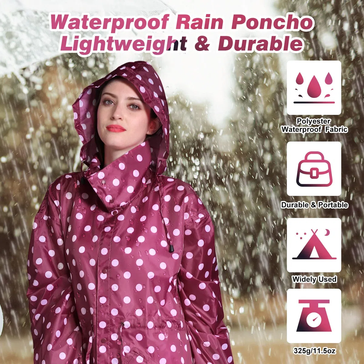 LAMA Poncho de Lluvia Impermeable, Reutilizable, Ligera y Larga, con Cordón y Cremallera, Impermeable con Capucha y Mangas para Mujeres, Adultos, Camping, Senderismo, Tamaño Libre