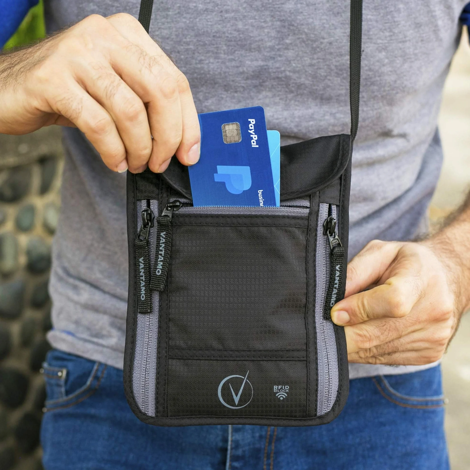Portadocumentos Viaje De Cuello con Bloqueo RFID - Apta para Funda Pasaporte con Tapa - Tanto Cartera Hombre como Cartera Mujer