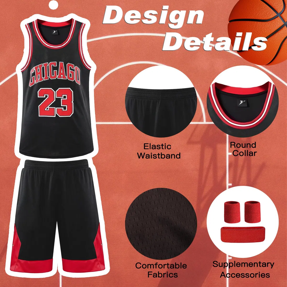 Camiseta Baloncesto Niño Adulto 5 Piezas Camisetas y Pantalones de Baloncesto con Muñequeras, Camiseta Sin Mangas, Trajes de Baloncesto Equipación Baloncesto para Niños Adultos Verano Entrenamiento