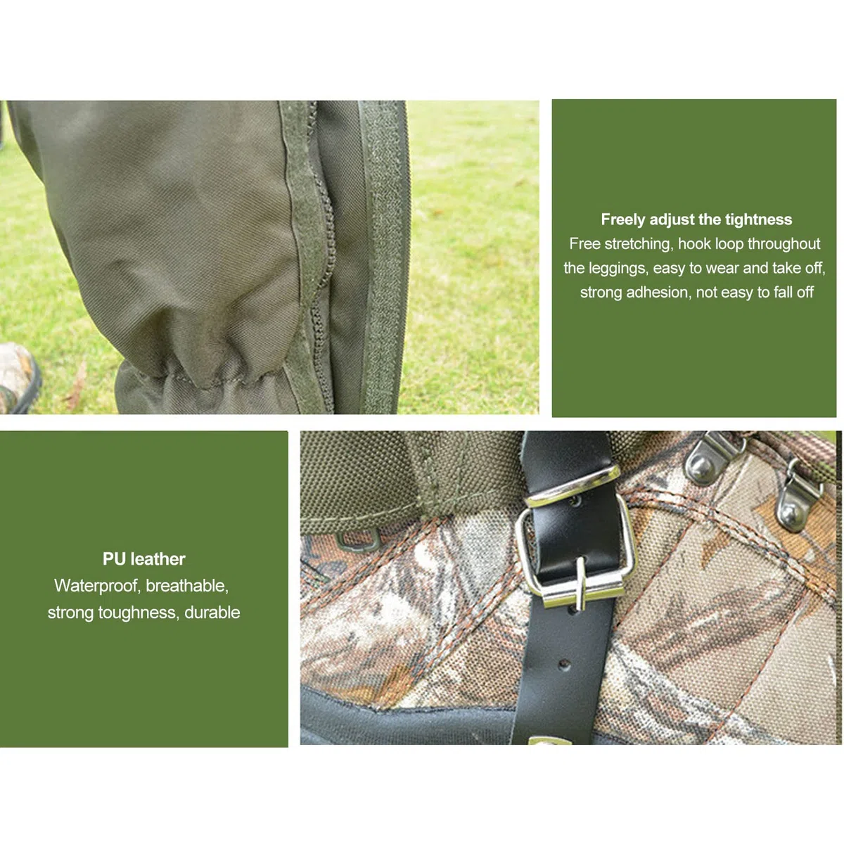 Pilipane Polainas para piernas, Polainas de Serpiente para Caza, Polainas Impermeables y Ajustables para Botas de Nieve, Polainas de Caza duraderas para Senderismo, Caminar, Cazar, Escalar montañas