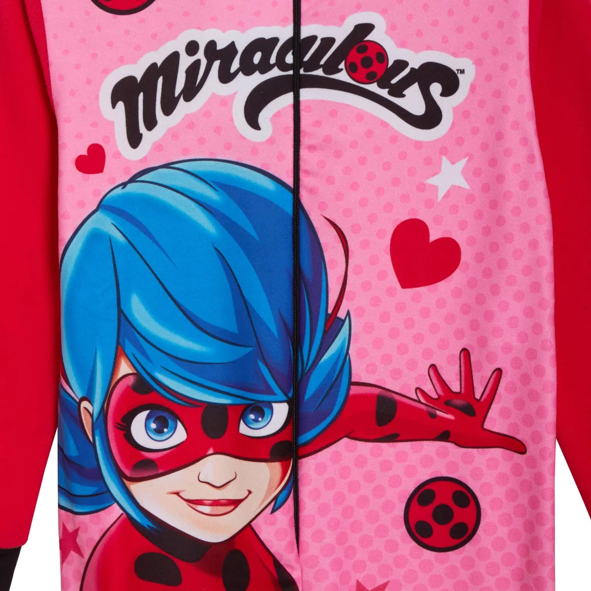 Miraculous Pijama de forro polar todo en uno para niñas, diseño de mariquita con cremallera